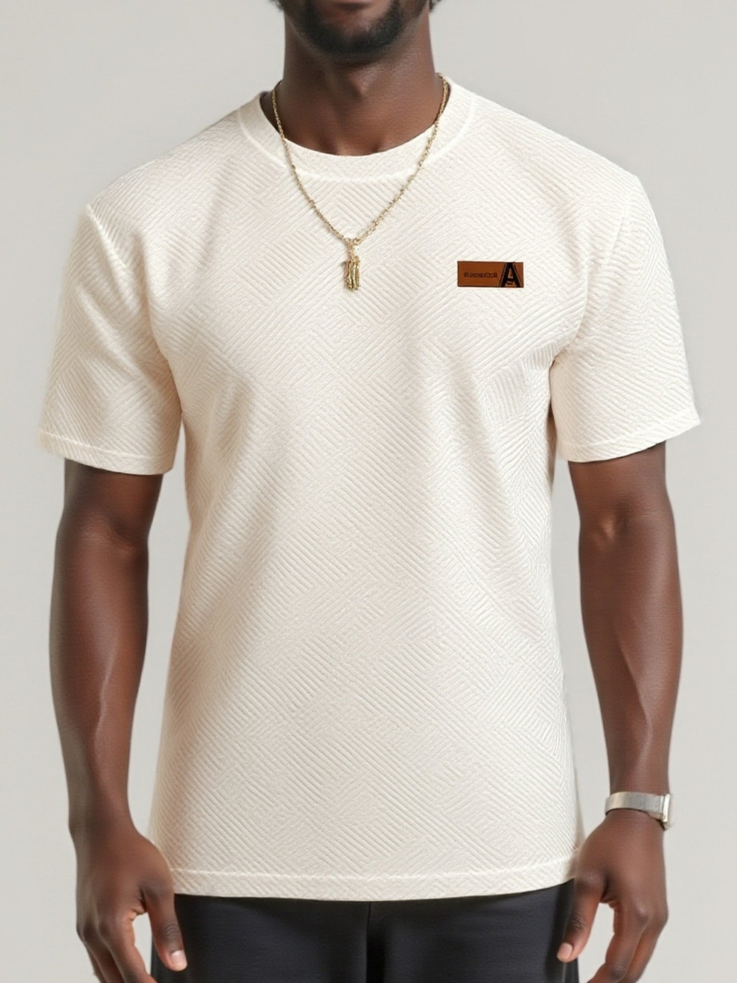 Men'S Casual Short-Sleeve T-Shirt with Decorative Patterns, Made from 100% Knit Fabric, Featuring Slight Stretch, Suitable for Formal Occasions.
