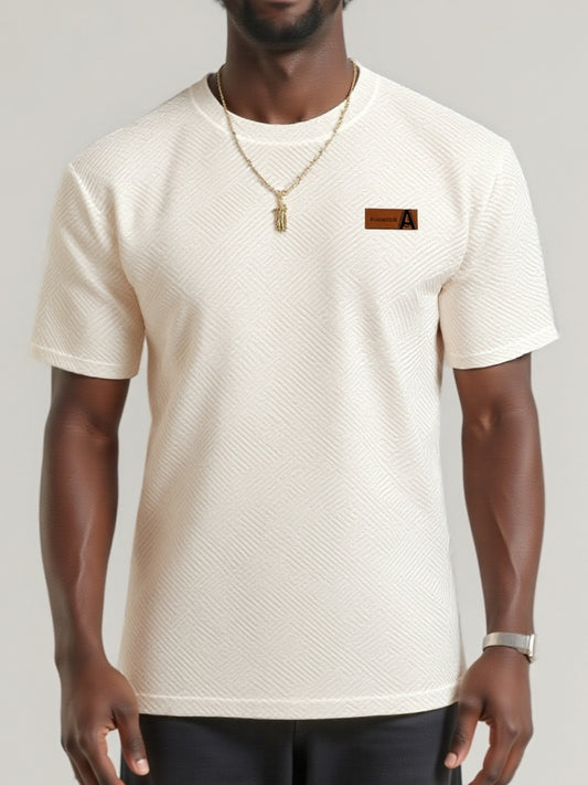 Men'S Casual Short-Sleeve T-Shirt with Decorative Patterns, Made from 100% Knit Fabric, Featuring Slight Stretch, Suitable for Formal Occasions.
