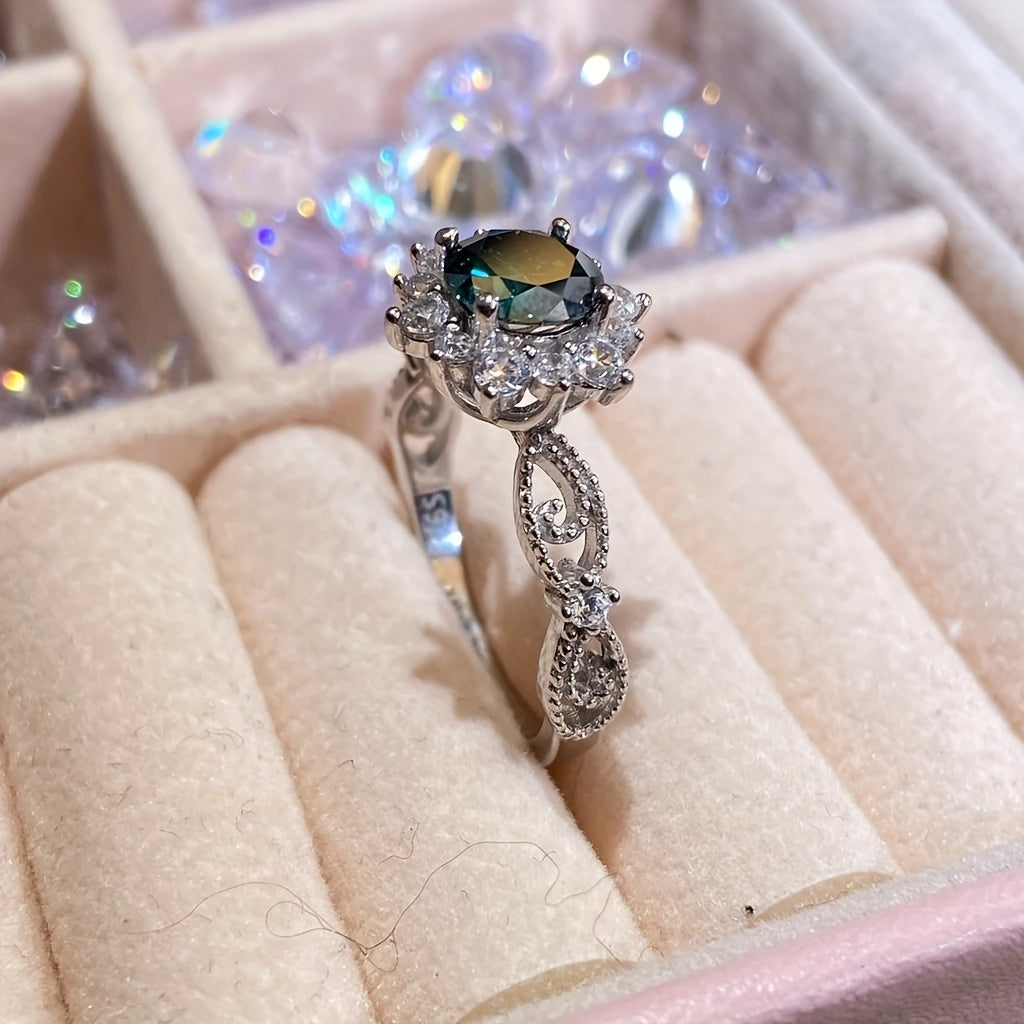 Vintage 1 Carat Green Moissanite Ring 925 Sterling Silvery Birthday Wedding Gifts for Women Girls