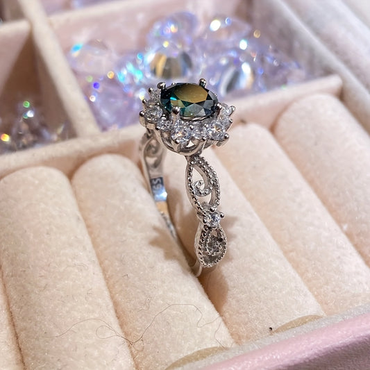 Vintage 1 Carat Green Moissanite Ring 925 Sterling Silvery Birthday Wedding Gifts for Women Girls