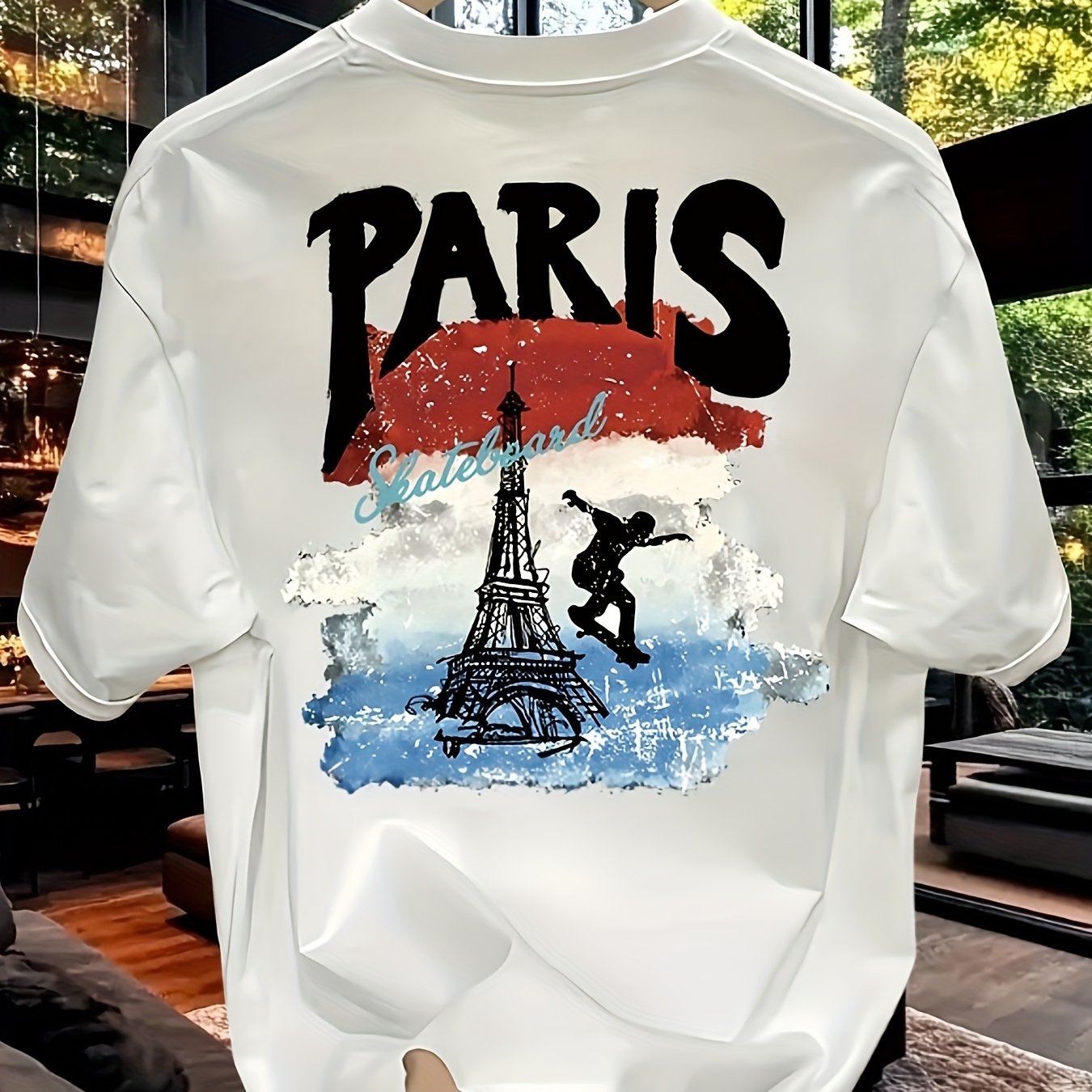 Men'S Heavyweight T-Shirt - Paris Skateboard Graphic, Loose Fit, Short Sleeve, Casual Summer Top with Eiffel Tower Design, Everyday Tshirt | Trendy Casualwear | Durable Fabri