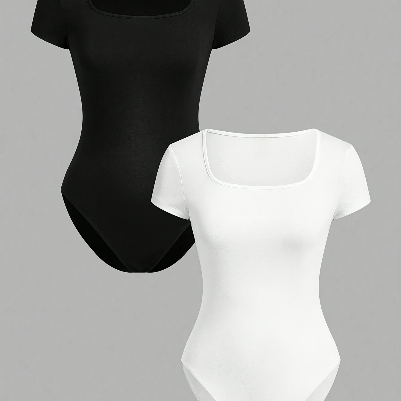 Lot de 2 combinaisons femme à col carré, manches courtes, coupe ajustée, style décontracté et sportif, une pièce pantalon confortable