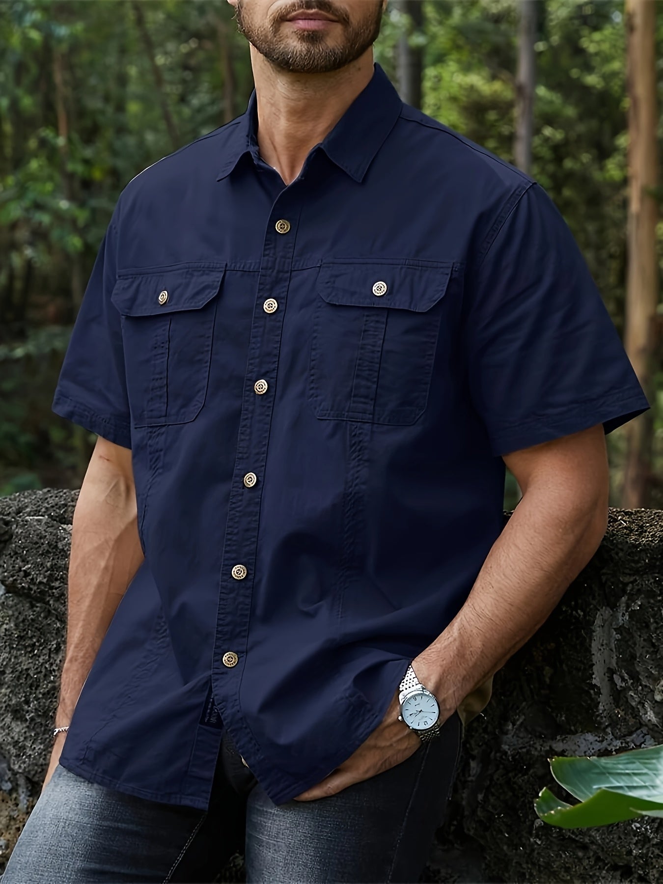 Summer New Men's Outdoor Casual Workwear Slim Fit Oversized Pocket Shirt