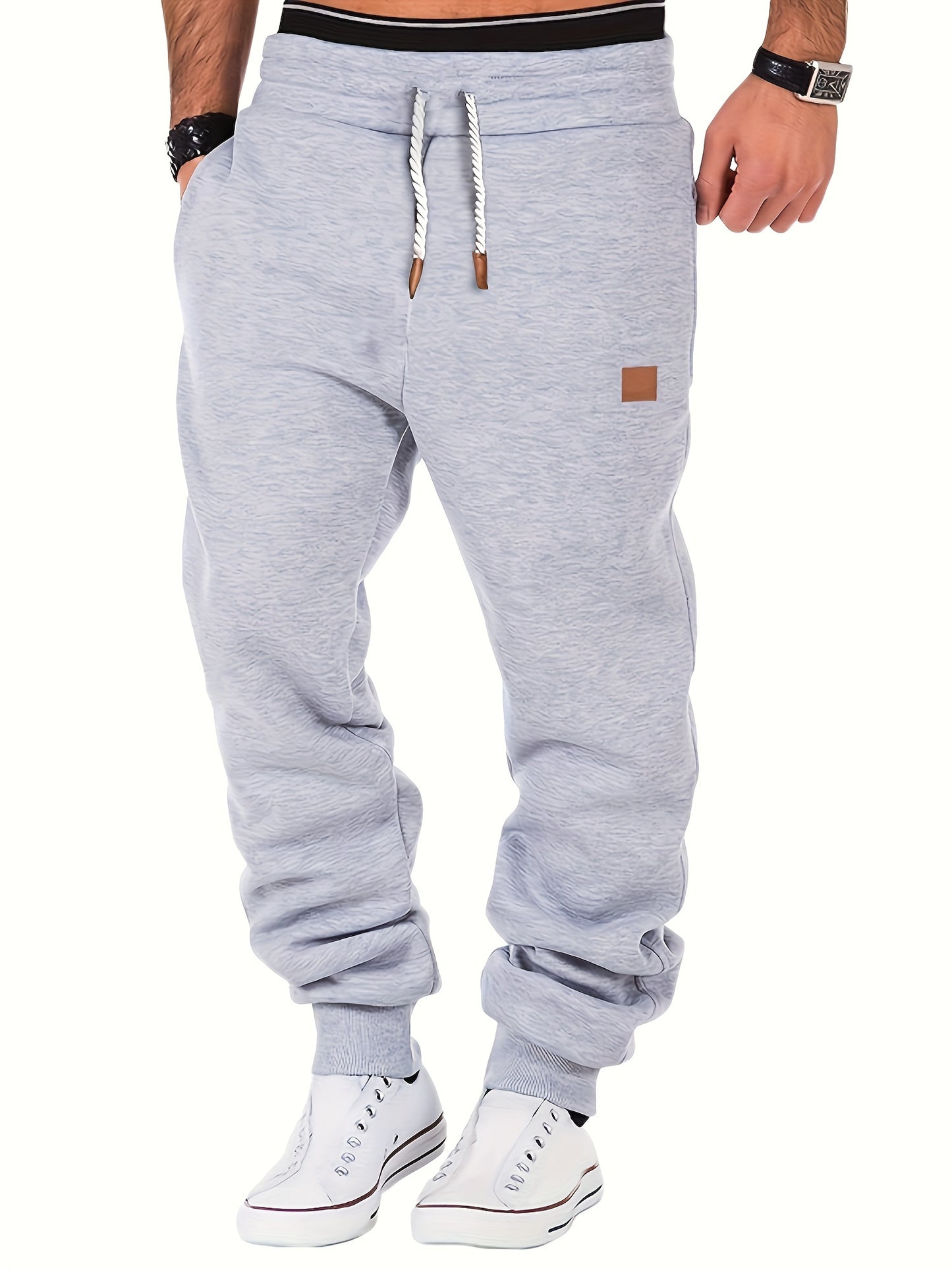 2pcs Joggers Homme – Polaire, Gris, Cordon, Sport & Casual, Hiver