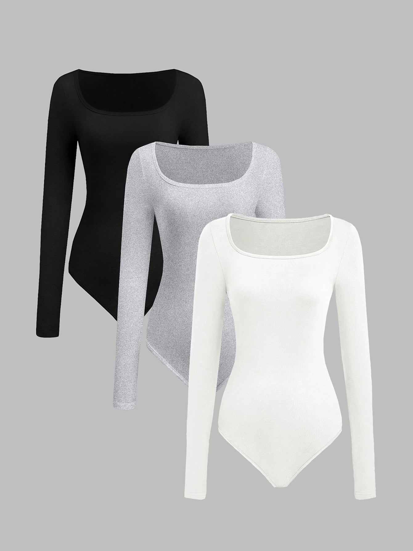 Ensemble de 3 combinaisons femme à col carré coupe ajustée style décontracté et sportif une pièce à manches longues confortable et tendance