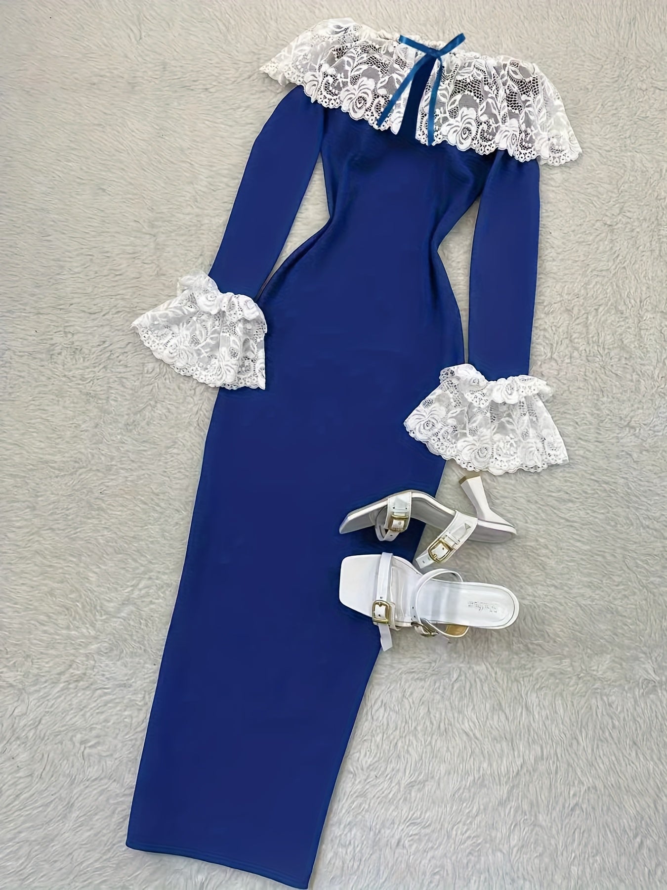 Elegant Off-the-Shoulder Lace-Trimmed Dress | Fitted Waist, Versatile for Parties, Dates, Birthdays, Valentine's, Weddings, Vacations