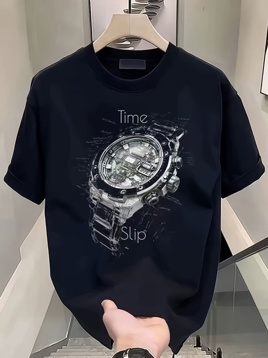 Men's 100% Cotton Short Sleeve T-Shirt with Subtle Chest Print - Round Neck Semi-Sheer Summer Top, Casual Breathable Fiber Tee for Casual Attire, Hand Washable for males