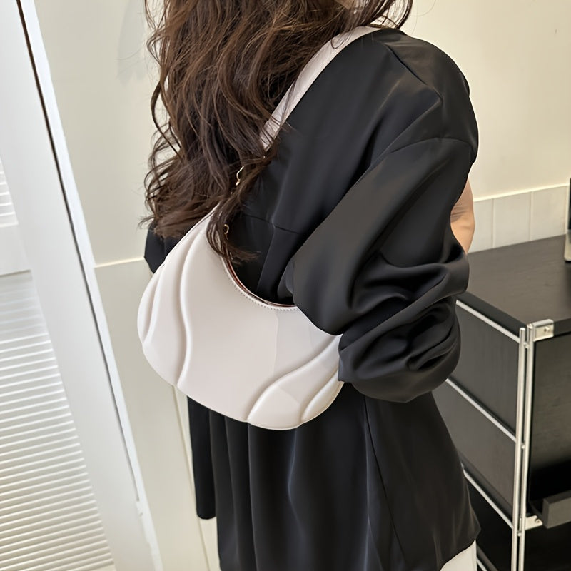 Sac bandoulière femme style français – quincaillerie dorée, sangle réglable, fermeture zippée, brun/ blanc/ noir, élégant et polyvalent pour le travail, les sorties et les voyages.