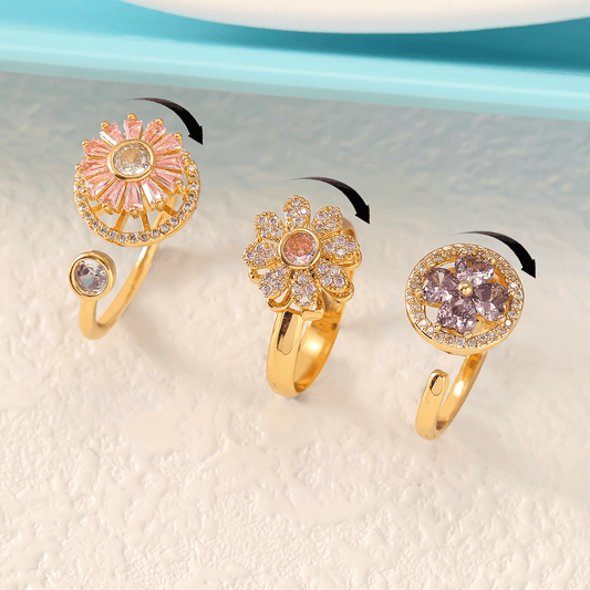 3pcs Set of Rotating Ring Copper Micro-Set Zirconium Ring with Open Color Preservation Design Hand Ornament