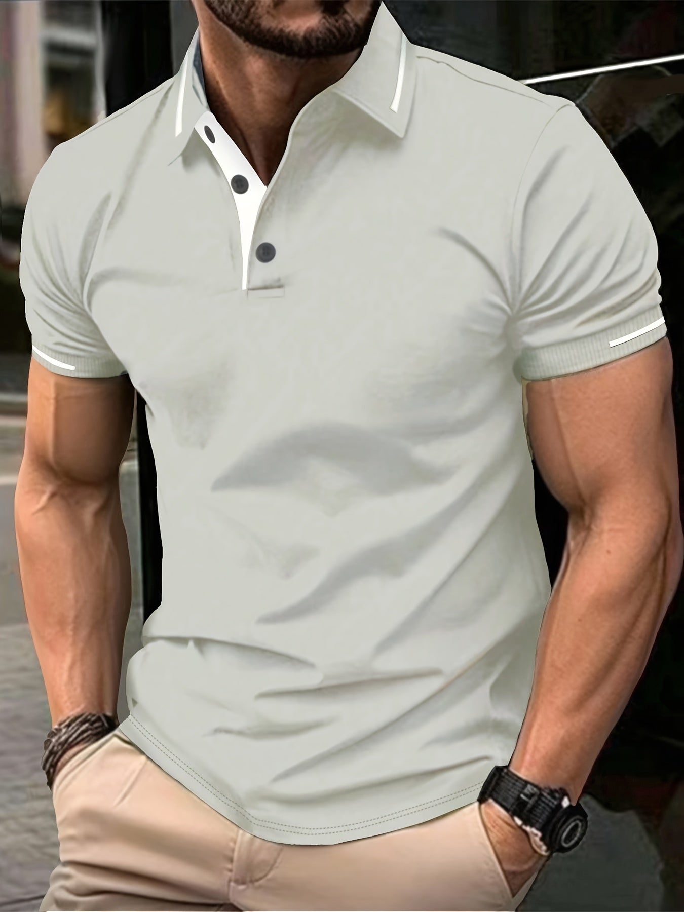 Men'S Fashion Casual Short Sleeve Polo Shirt | Solid Color with Rib-Knit Details, Regular Fit, Ideal for Business, Golf, Tennis Training