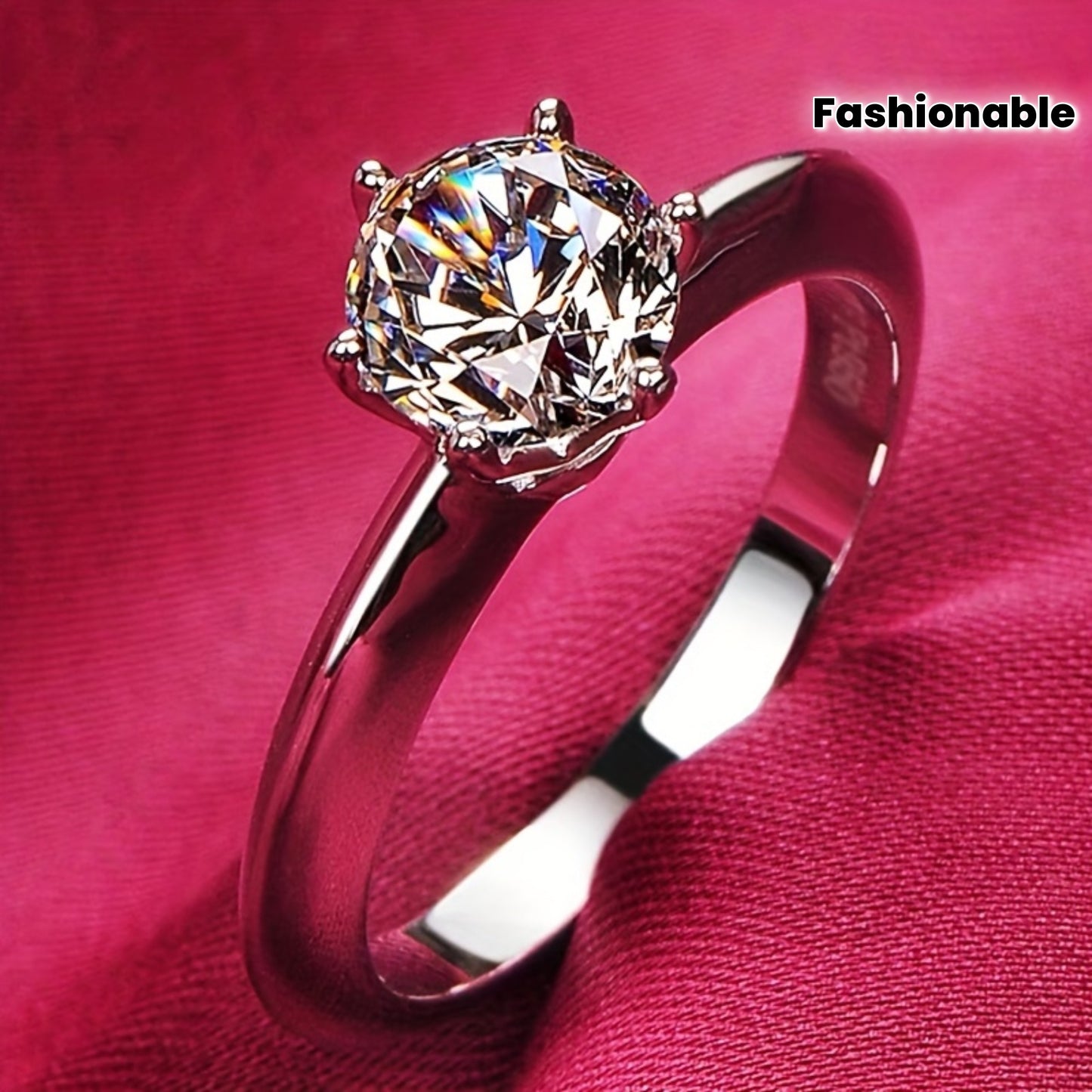 Elegant 2 Carat Cubic Zirconia Engagement Ring - Hypoallergenic Silvery-Plated, Perfect for Weddings & Anniversaries, Fashionable Bridal Accessory, All-Season Wear