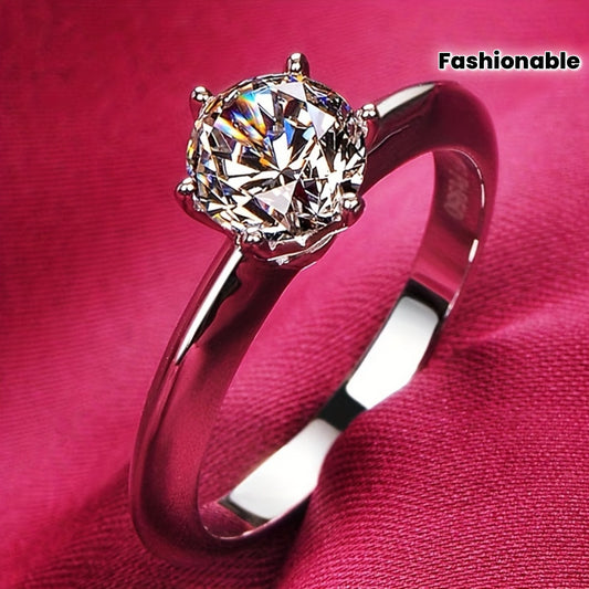 Elegant 2 Carat Cubic Zirconia Engagement Ring - Hypoallergenic Silvery-Plated, Perfect for Weddings & Anniversaries, Fashionable Bridal Accessory, All-Season Wear