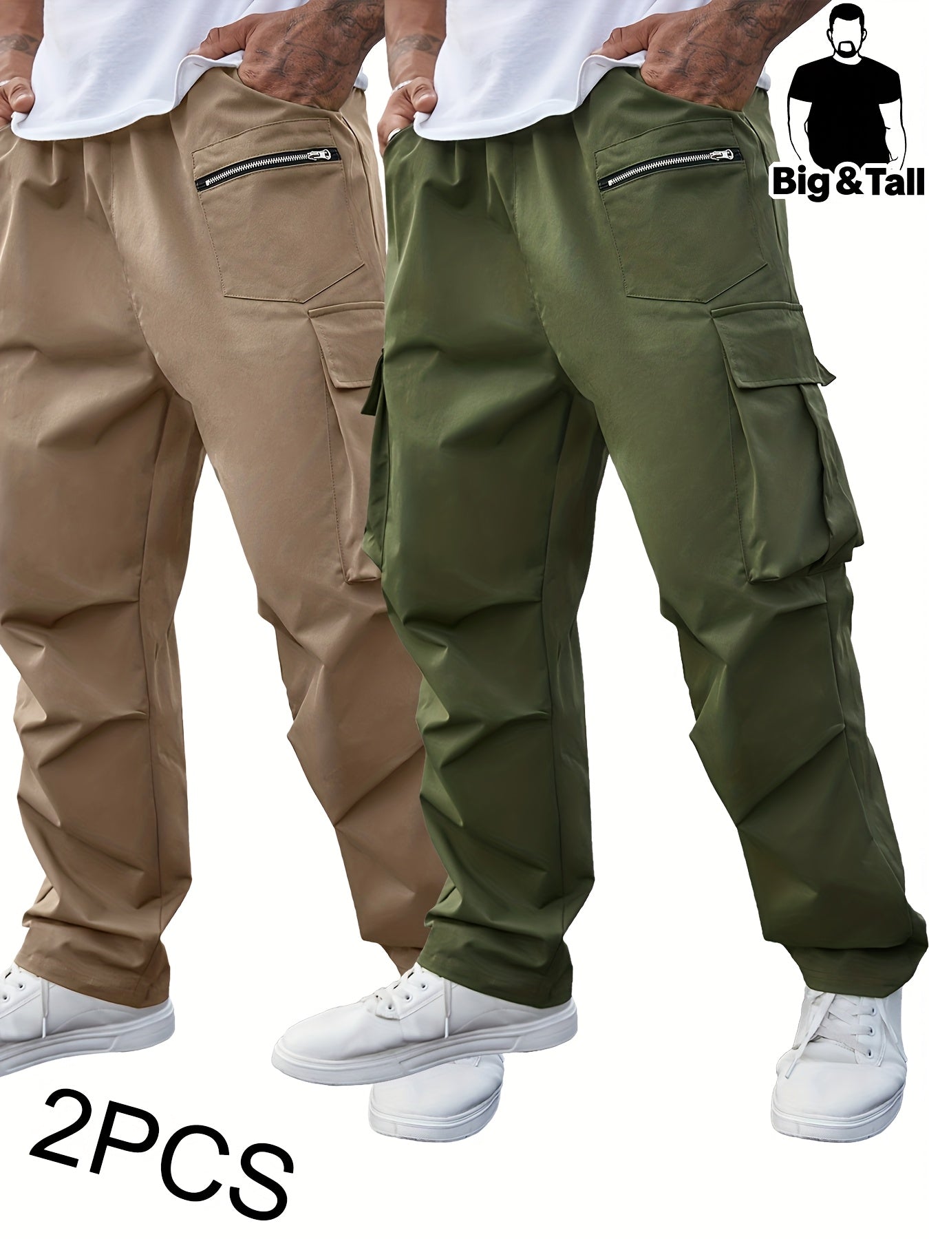 Ensemble 2 pantalons cargo grande taille pour homme – robustes, multi-poches utilitaires, tissu non extensible, idéals construction, randonnée et usage quotidien, toutes saisons, entretien facile