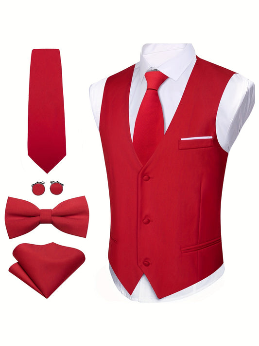Gilet Homme avec Cravate, Nœud Papillon, Pochette & Boutons de Manchette – Mariage & Fêtes