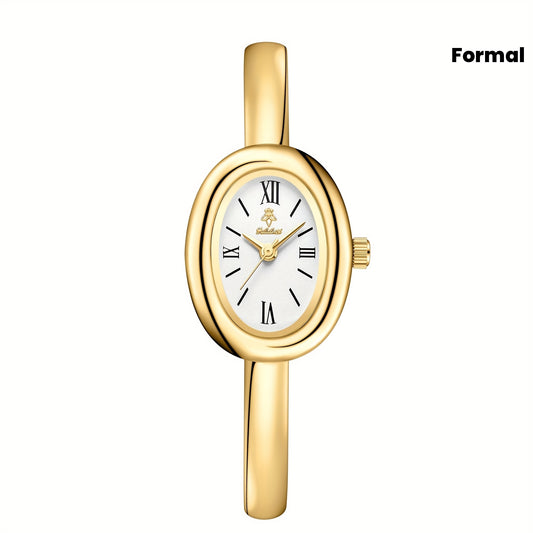 Montre Élégante – Boîtier et Bracelet Dorés, Cadran Ovale Classique avec Chiffres Romains, Minimaliste, Idéale Quotidien et Événements Formels, Cadeau Luxe pour Homme/Femme (Anniversaire, Mariage), Coffret Inclus