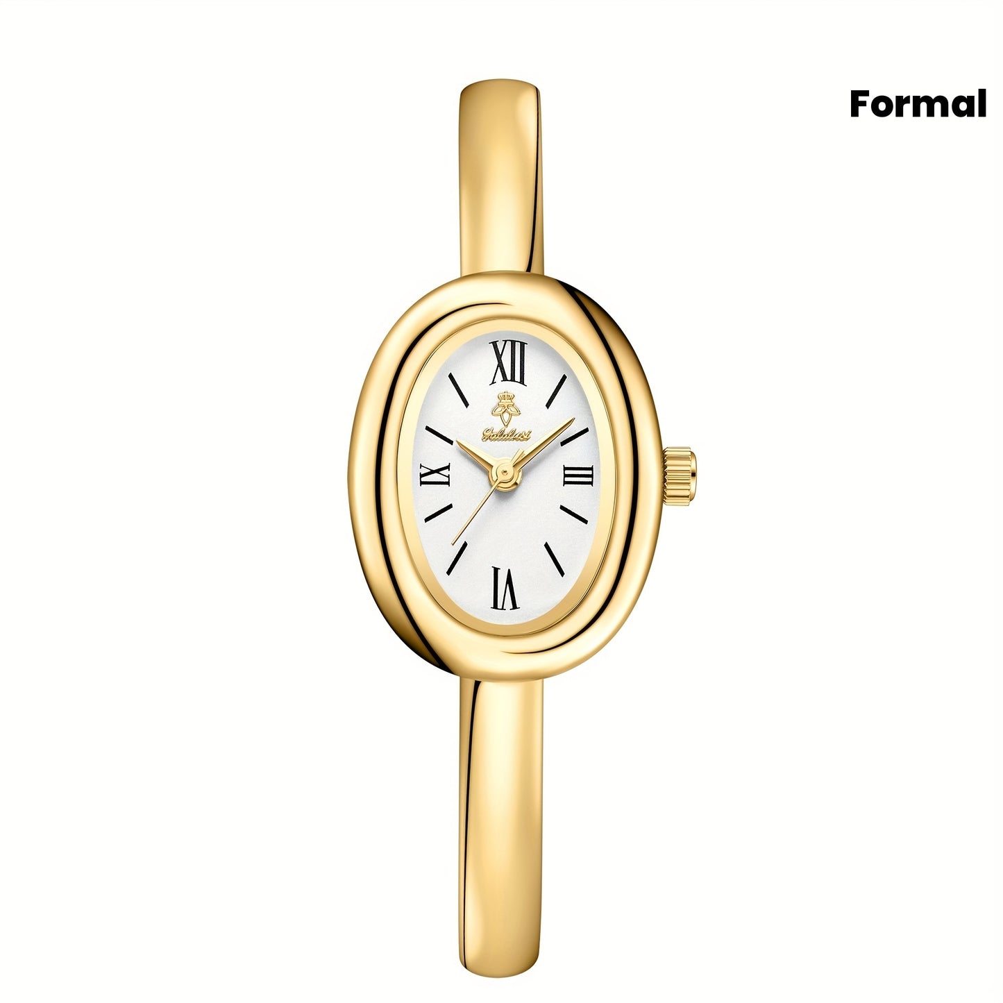 Montre élégante – boîtier et bracelet dorés, cadran ovale classique avec chiffres romains, design minimaliste, pour usage quotidien et occasions formelles, cadeau de luxe pour hommes et femmes (anniversaire, mariage), inclut boîte cadeau