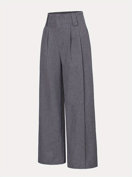 Pantalon Femme Taille Haute – Jambe Large Gris, Élégant, Bureau et Décontracté, Tous Saisons