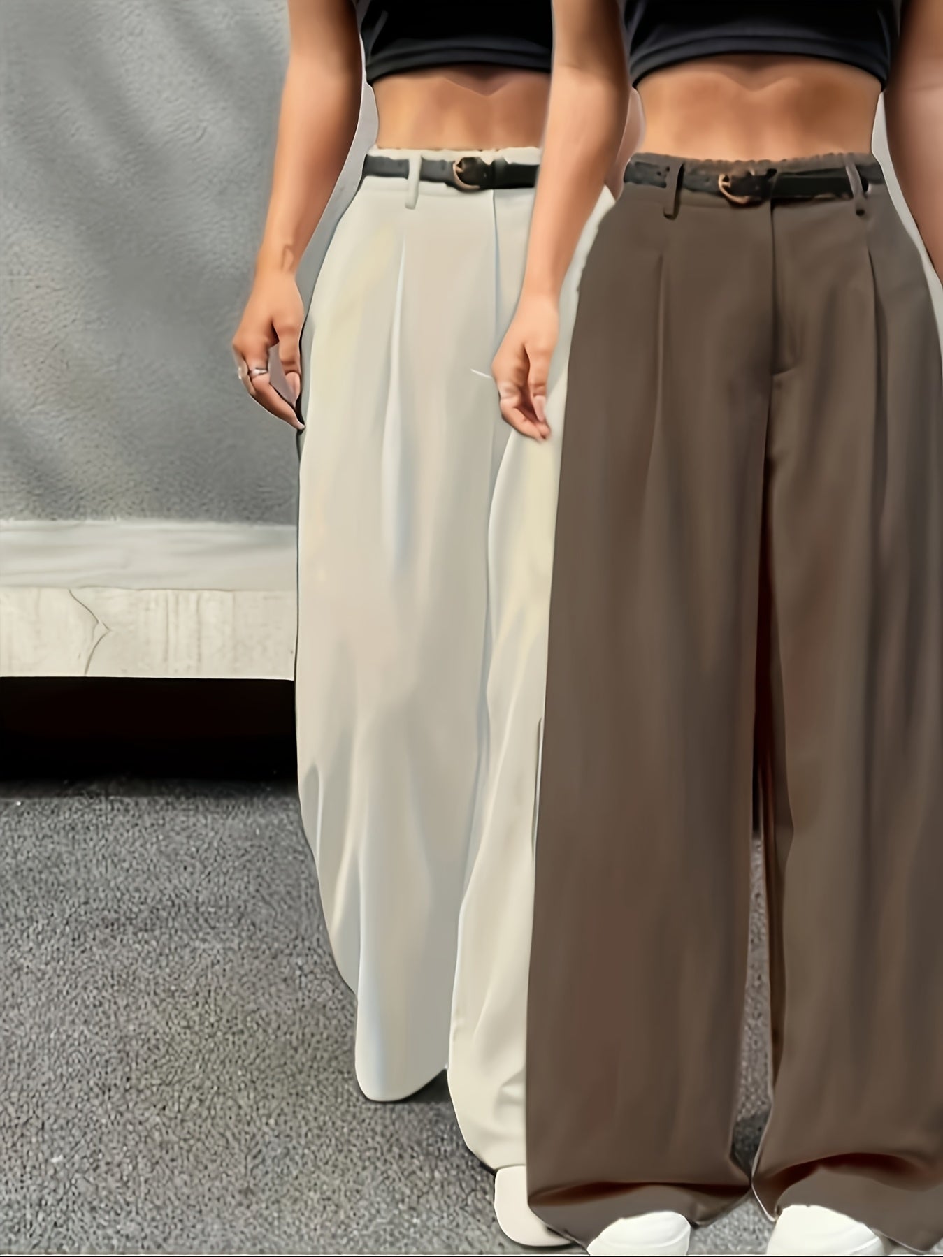 Lot de 2 Pantalons Femme – Couleur Unie, Jambe Longue, Confortable avec Poches, Sans Ceinture, Automne/Hiver