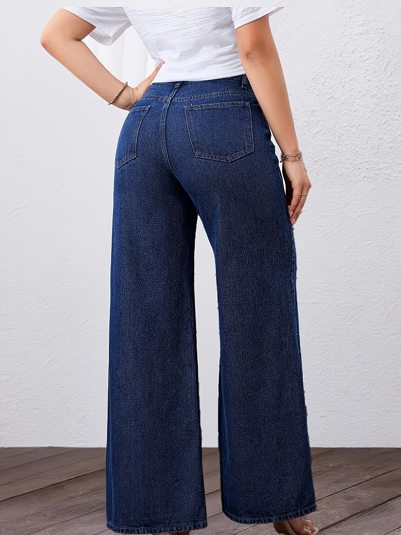 Jeans Femme Taille Haute Jambe Large Extensible Non Transparent Polyvalent Toute Saison