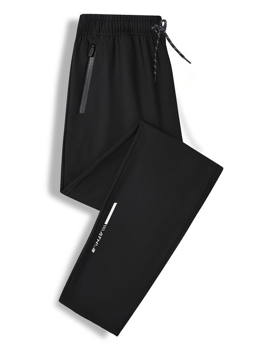 3pcs Pantalons Homme Grande Taille – Casual, Cordon Élastique, Poches Zippées, Noir & Bleu