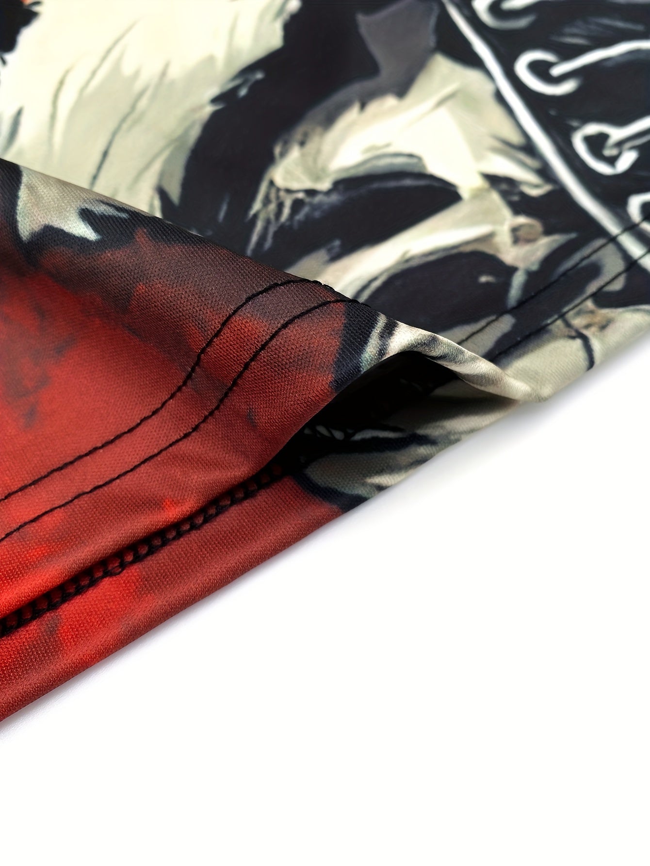 Men's Christmas Santa Rockstar Guitar Print Long Sleeve Knit Shirt - Black & Red Festive Holiday Party Wear, Machine Washable Polyester with Metal Chain Accents, Regular Fit for Autumn Winter Casual Gatherings, Christmas Outf