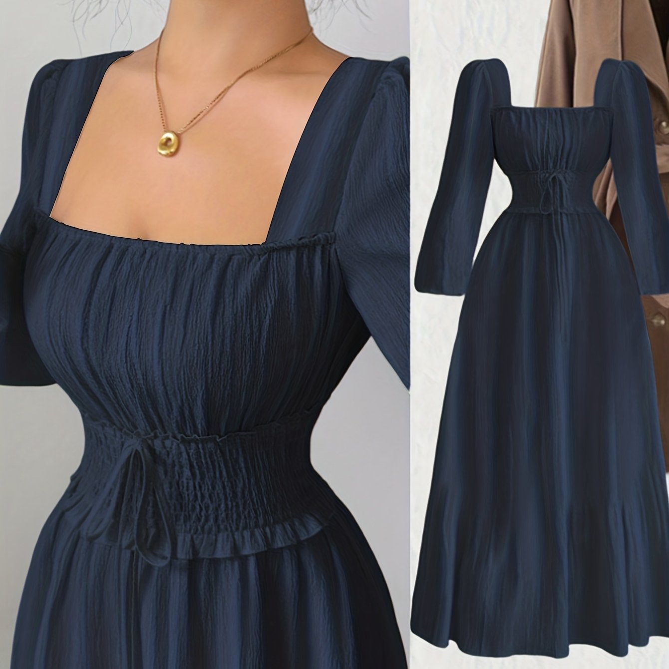 2025 New Spring/Autumn French-Style Women's Fashion Elegant Back-Tie Waist Dress