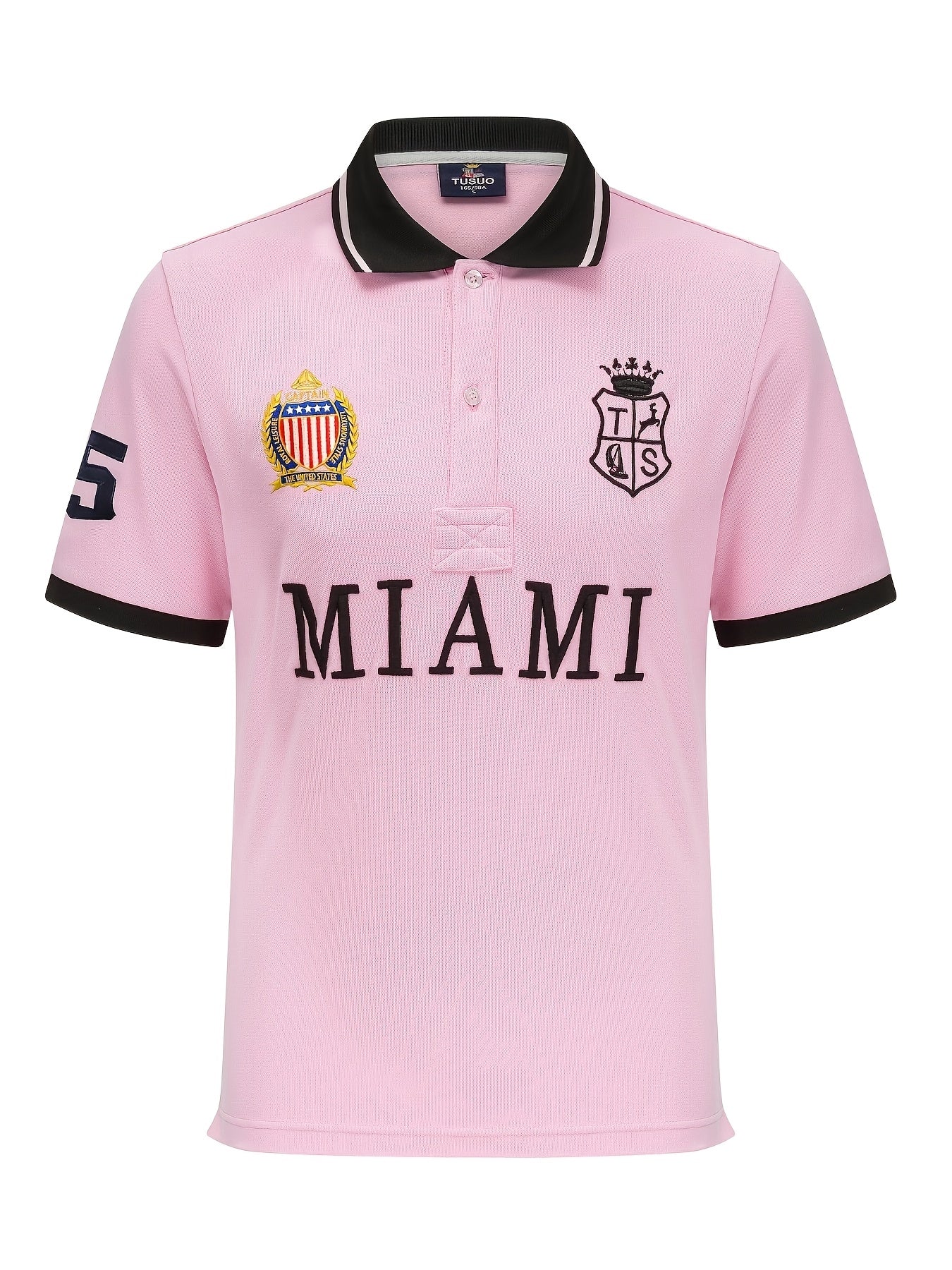 Men'S Miami Pink Polo Shirt | Slim Fit with Embroidered Details and Slit Hem, Casual Style