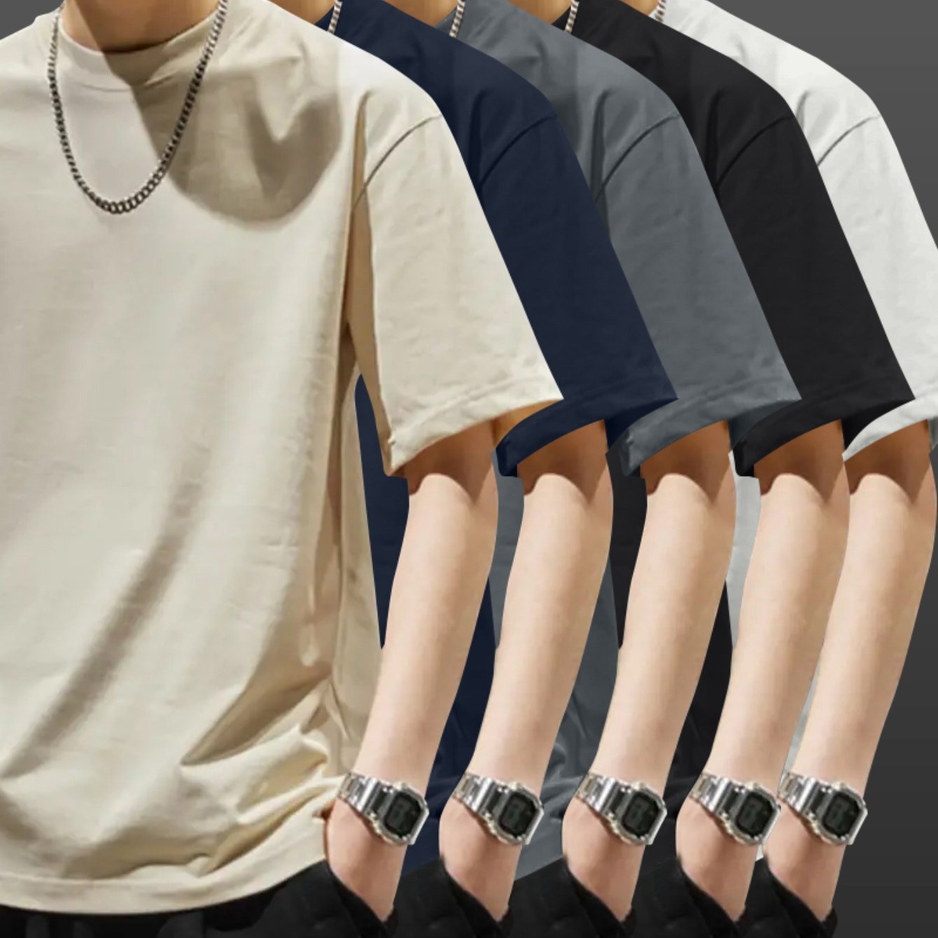 5pcs Pack Men's Heavyweight 100% Cotton T-Shirts - Casual Round Neck Short Sleeve Tees Suitable for Casual Attire, Gym, Office & Social Events - Pack Discount, Machine Washable Basic Wardrobe Staple (No Price Display Limitati