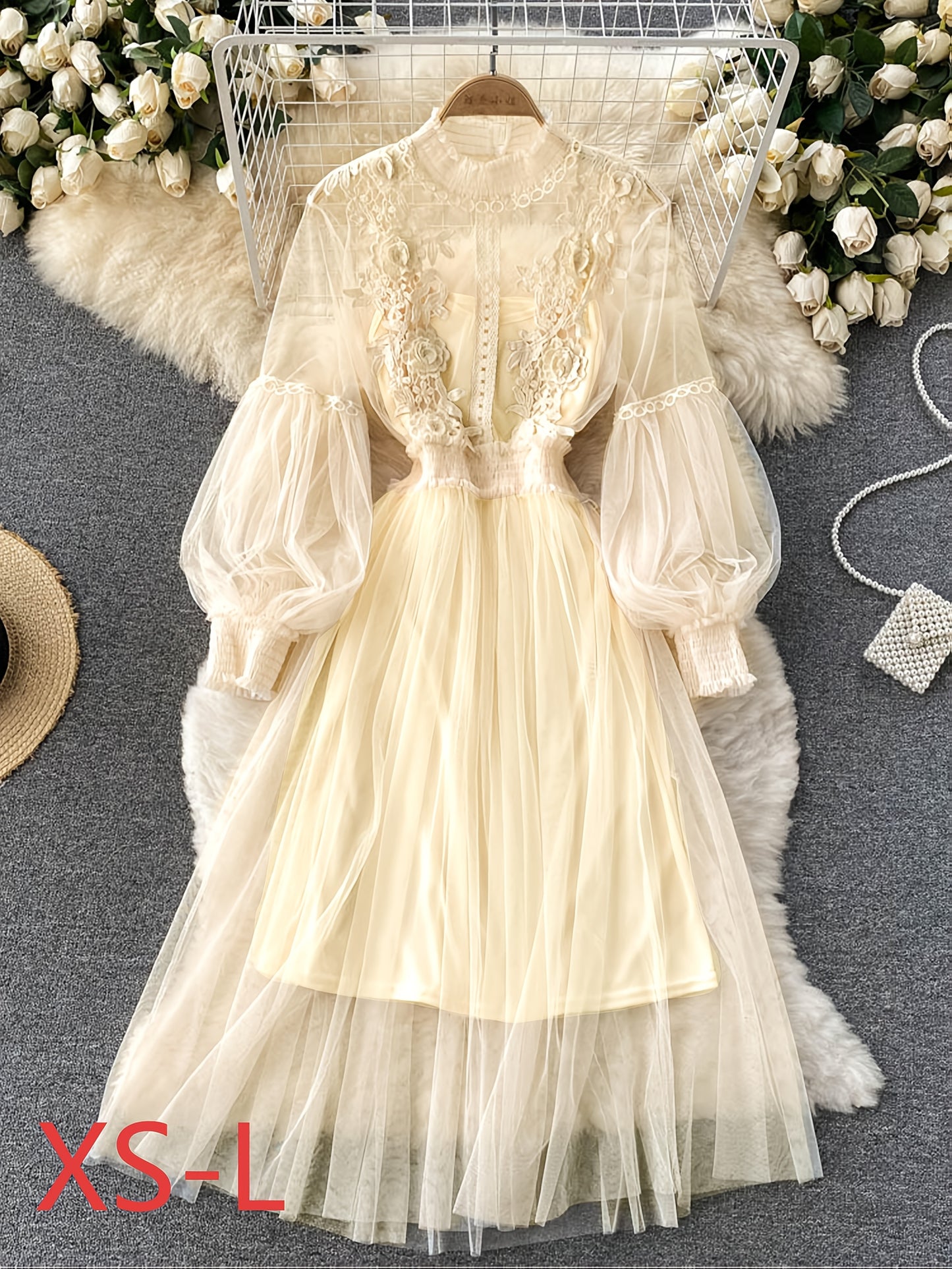 Ensemble Robe Élégante Femme – Blouse Transparente Brodée Florale avec Manches Lanternes, Jupe Longue Fluide, Débardeur en Dentelle, Idéal Printemps/Été/Automne, Cadeau Luxueux pour Femme