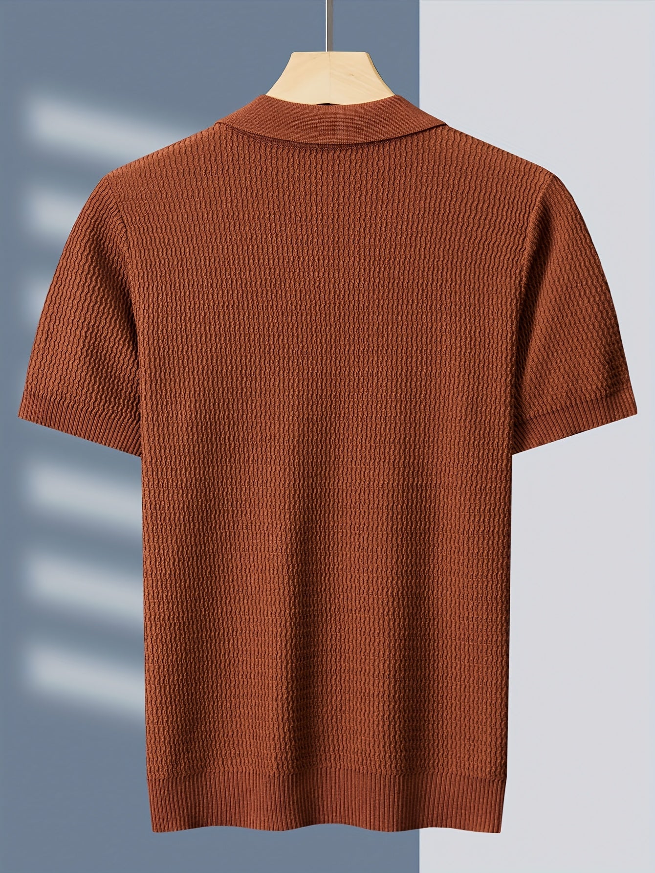 Tehan Brand Men's Clothing, Crafted with Heavy-processed Wave-pattern Jacquard Fabric, Knitted Shirt with American-style Lapel. Lightweight Business Casual High-quality Light Luxury Fabric, Fashionable Mature and Handsome Des