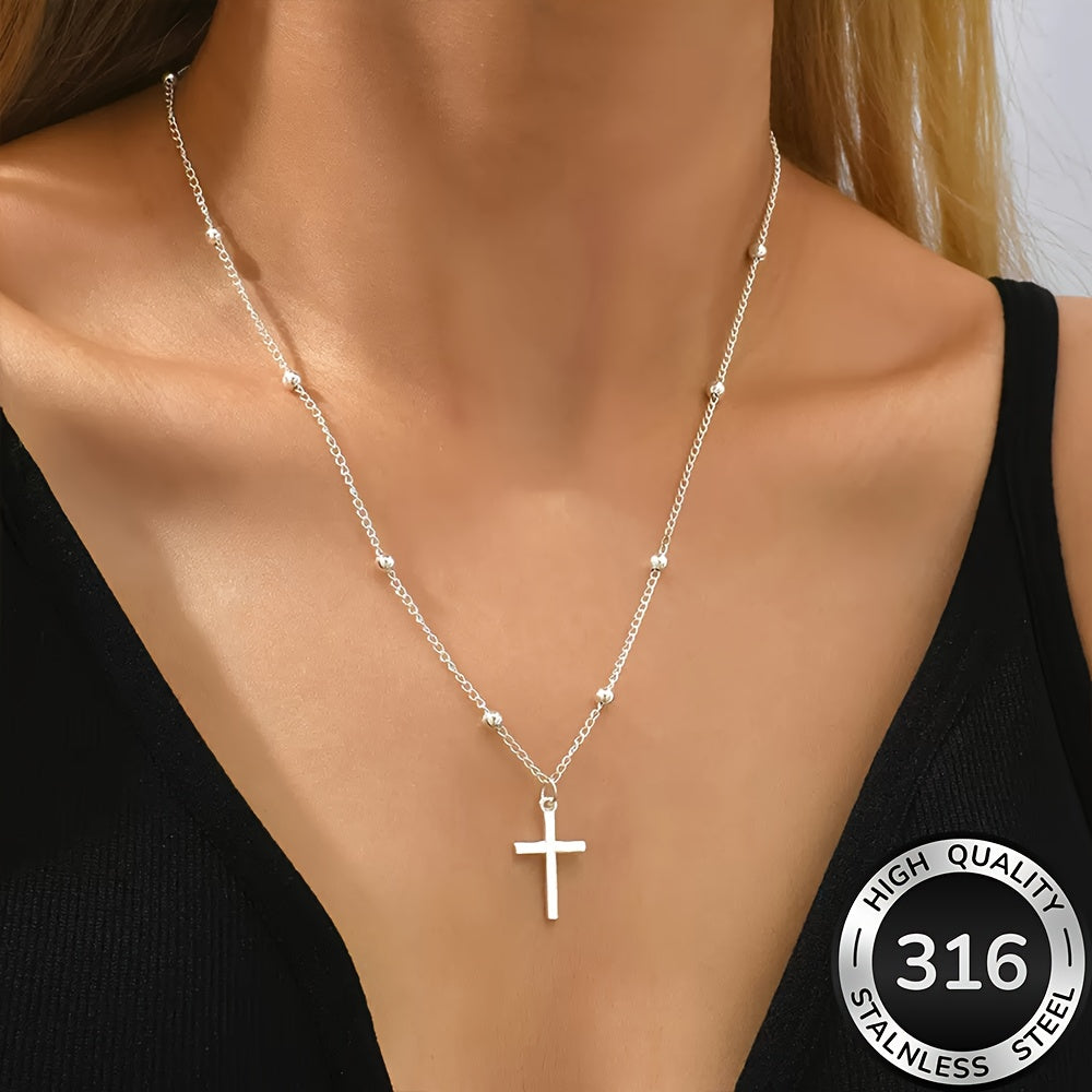 Collier Croix Femme– Acier Inoxydable 316 Plaqué Or, Haute Qualité, Anti-Décoloration, Confortable et Polyvalent, Design Simple et Élégant, Bijou Tendance pour Quotidien et Soirées, Cadeau Raffiné pour Femme