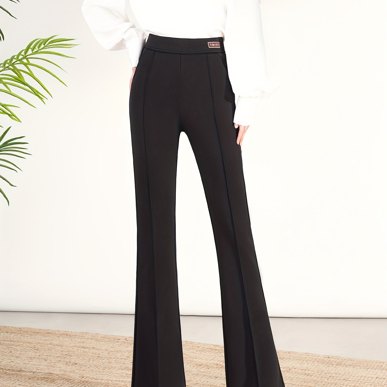 Pantalon Femme Évasé – Taille Élastique, Printemps/Automne