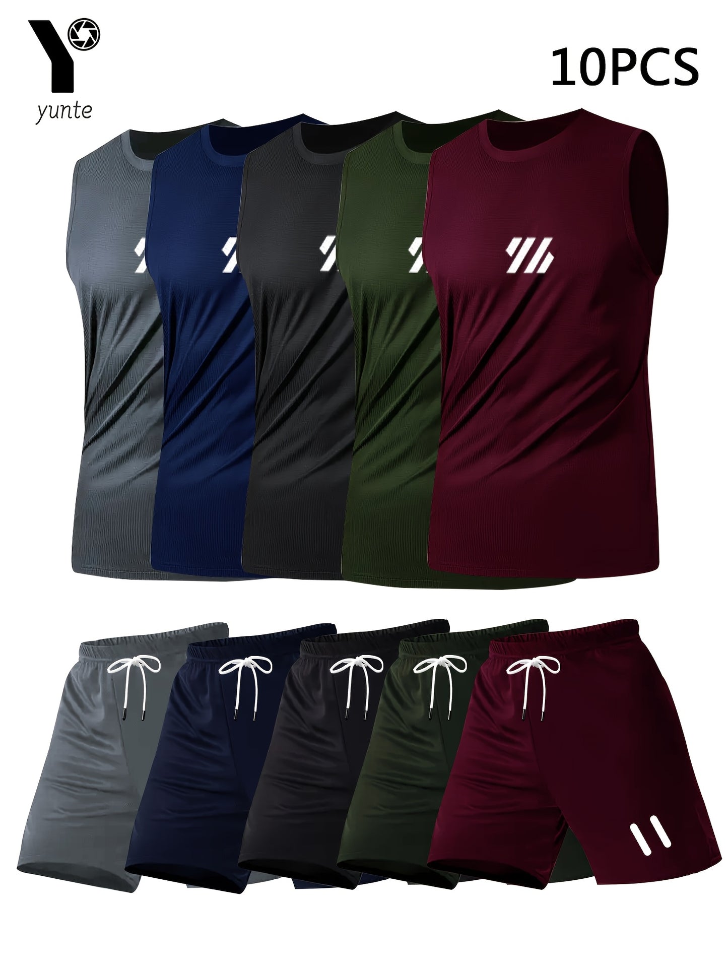 Lot de 5 Tenues Sport Homme – Débardeur Imprimé + Short Taille Élastique, Respirant & Séchage Rapide