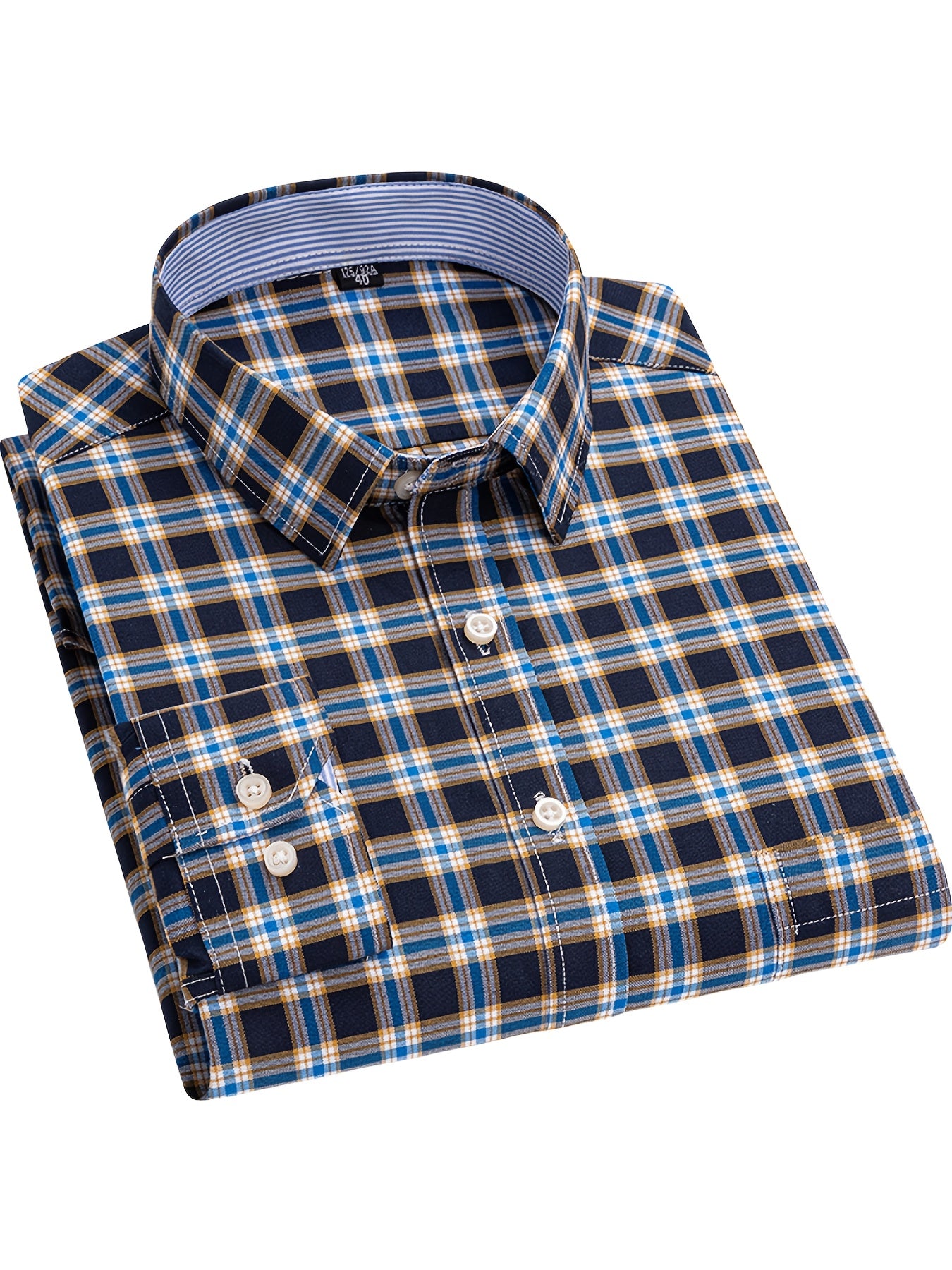 Men'S Formal And Business Casual Shirts - Classic Blue/Red/Beige Checkered, Long-Sleeve Button- Shirts, Non-Stretch Fabric, Suitable for Office, Meetings, And Casual Wear - a Must-Have for Spring And Autumn, Plaid Design, Smo