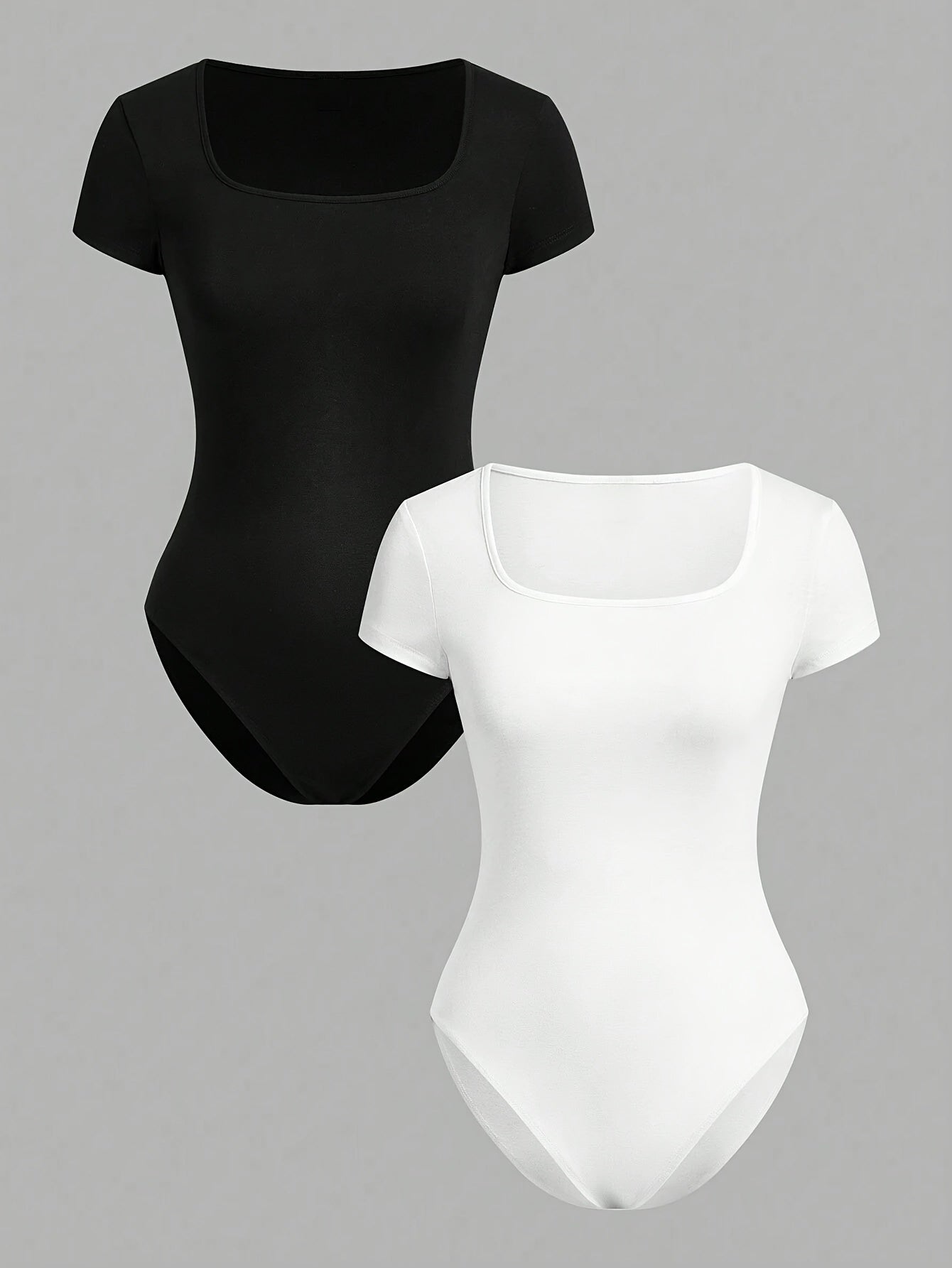 Lot de 2 combinaisons femme à col carré, manches courtes, coupe ajustée, style décontracté et sportif, une pièce pantalon confortable