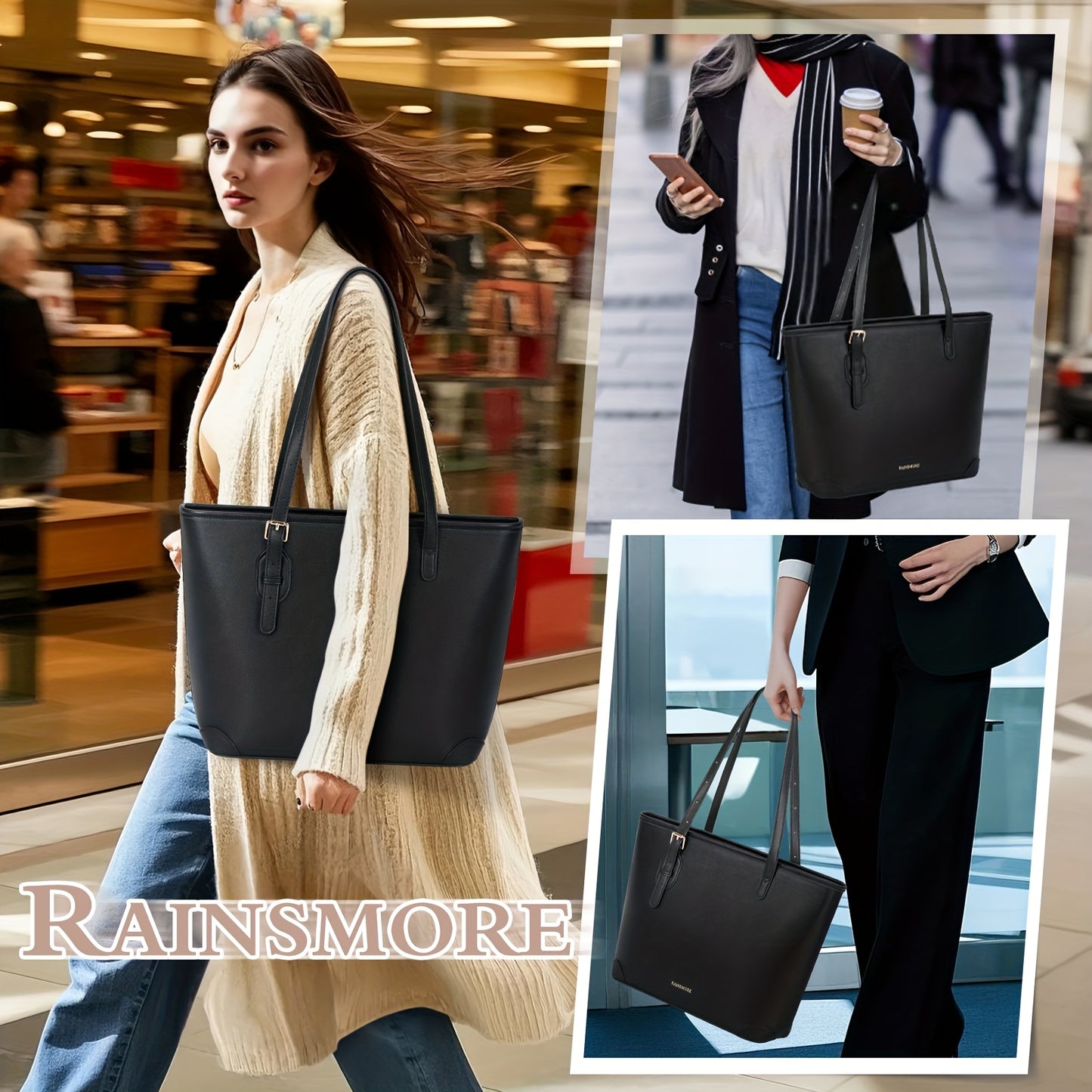 Sac cabas pour ordinateur portable femme en simili cuir – grande capacité avec compartiment tablette, léger et élégant, noir ou marron clair, parfait pour le travail et usage quotidien