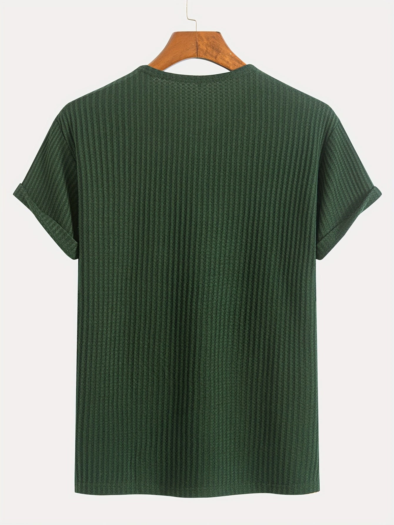 A Summer Short-Sleeve Cardigan T-Shirt with a Fine Check Pattern And Round Neck, Featuring a Knitted Jacquard Texture.