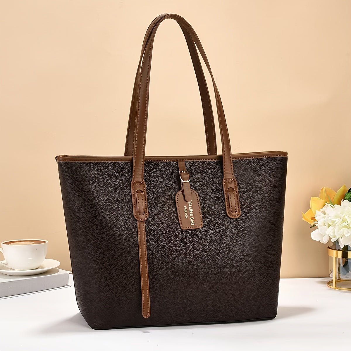 Sac élégant femmes Tote casual bandoulière fermeture éclair doublure polyester grand format