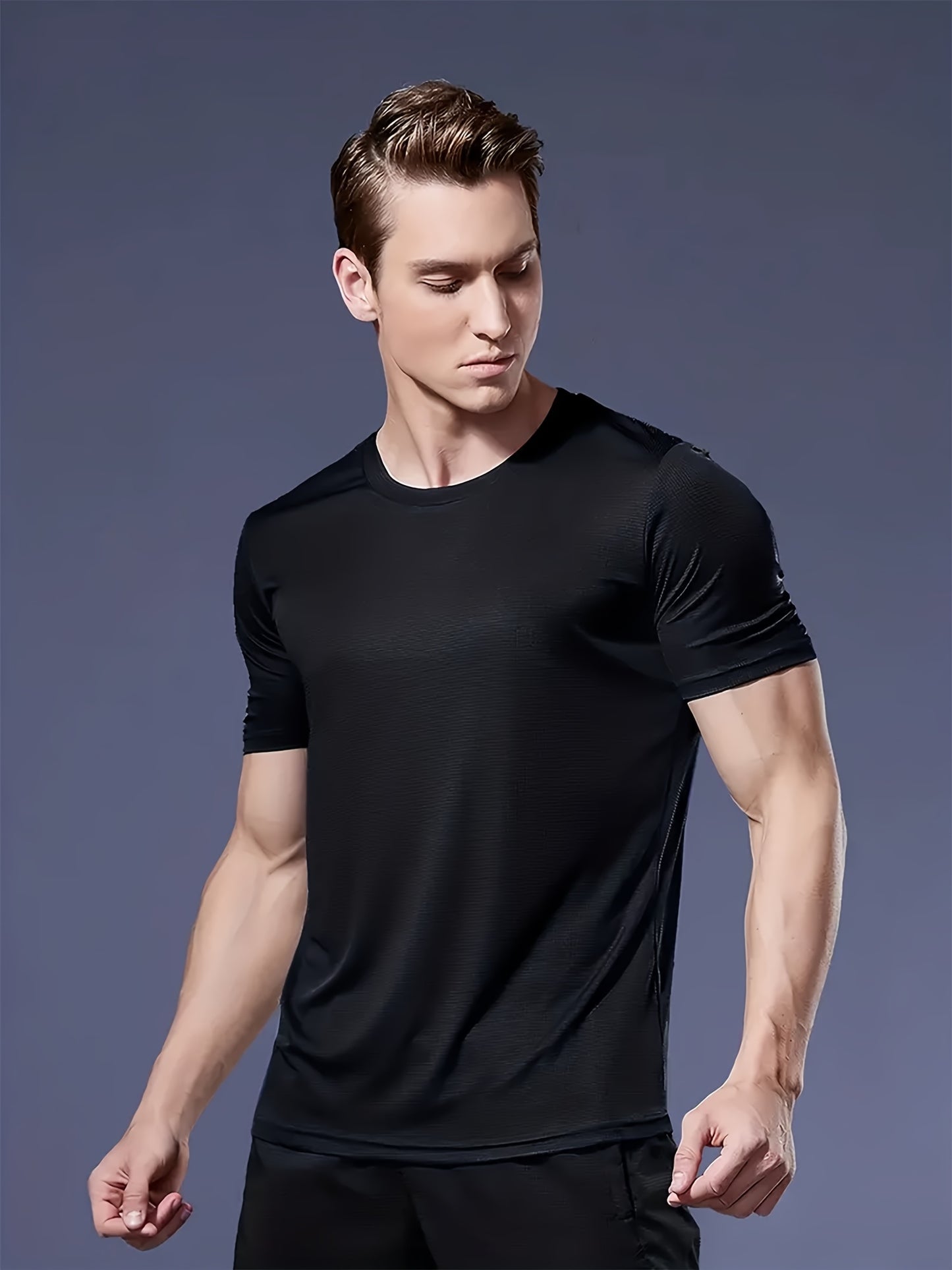 7pcs Men's Quick-Dry T-Shirts - Breathable, Sweat-Wicking Crew Neck Tees for Gym & Running, Lightweight & Comfortable