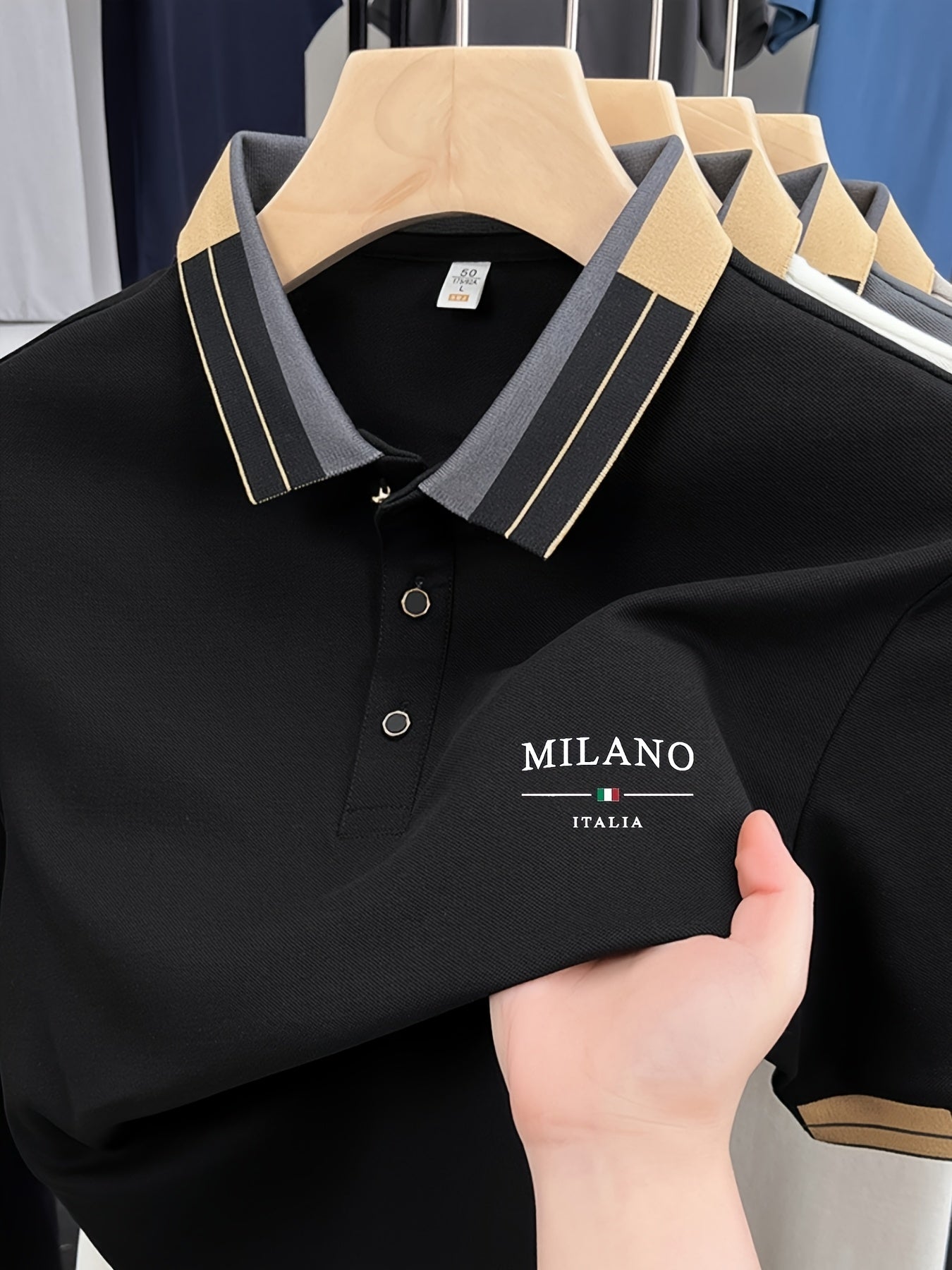 Men'S Lightweight Soft POLO Shirt with 'MILANO ITALIA' Print | Breathable Summer Casual And Business Wear, Regular Fit, Button Collar, Ideal for Vacation And Daily Use, Fashion Contrast Design, Soft Fabric