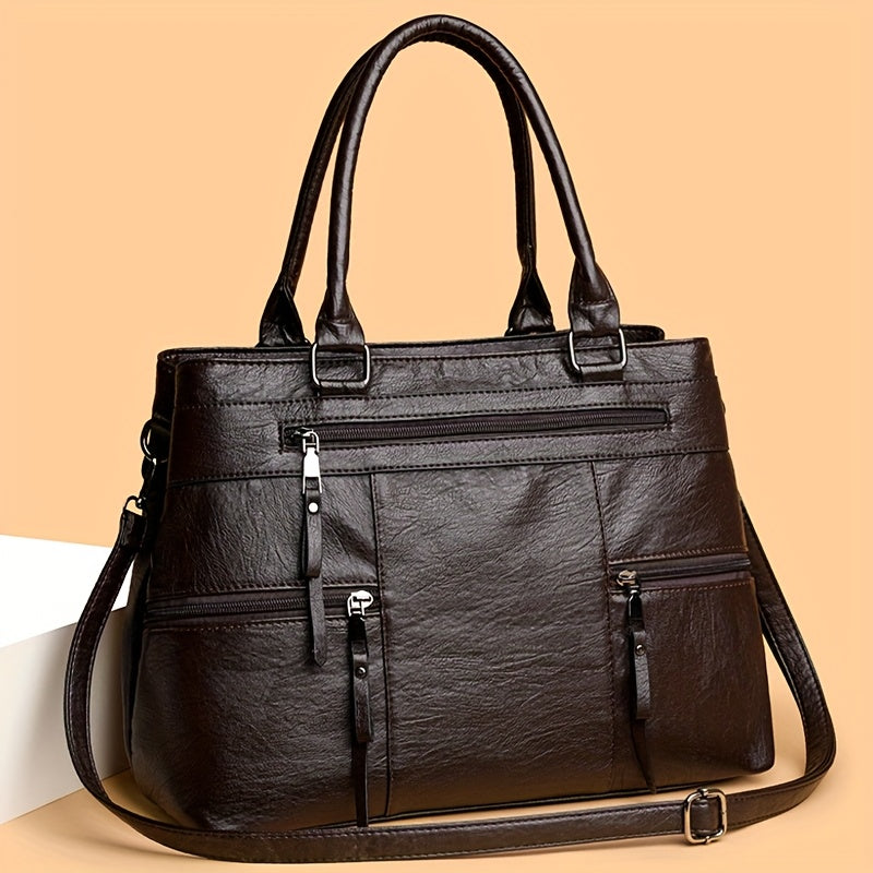 Sac professionnel pour femmes – convertible bandoulière/sac à main, fermeture zippée, intérieur spacieux, bandoulière amovible, idéal pour travail, voyage et usage quotidien, disponible en brun café/noir