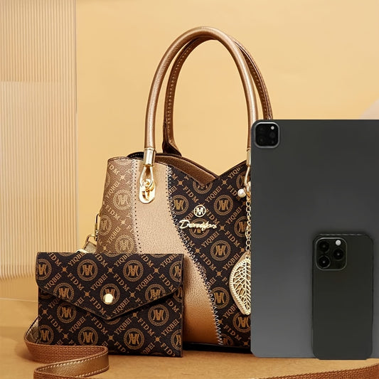 Set de sacs à main de luxe pour femmes – multi-composants, bandoulière amovible, ferrures dorées, grand cabas et pochette style portefeuille, fermeture éclair