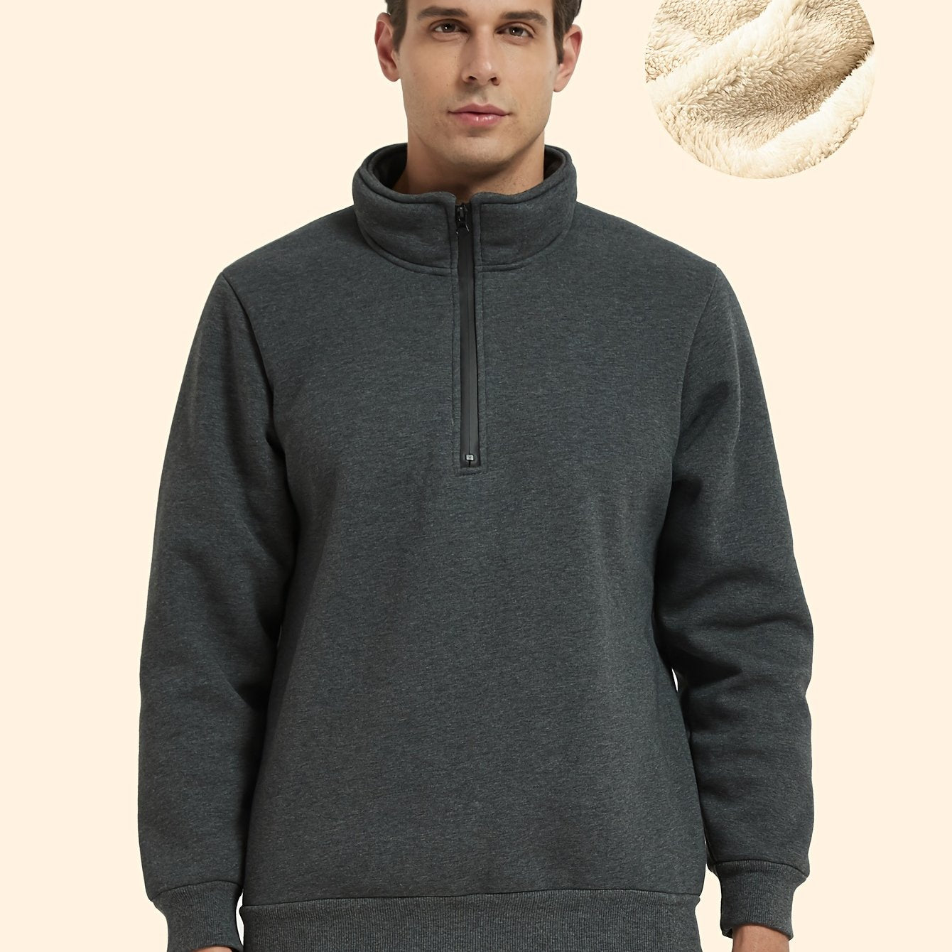 Sweat-shirt homme à col montant avec zip – coupe large et décontractée, tendance automne/hiver, doublure polaire, épais et chaud, grande taille, vêtement d’extérieur, tenue casual, streetwear, sweat-shirt tendance