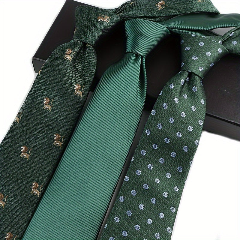 3pcs Set Cravates Hommes – Rayures Animales et Géométriques, Polyester, Cadeau Mariage & Bureau