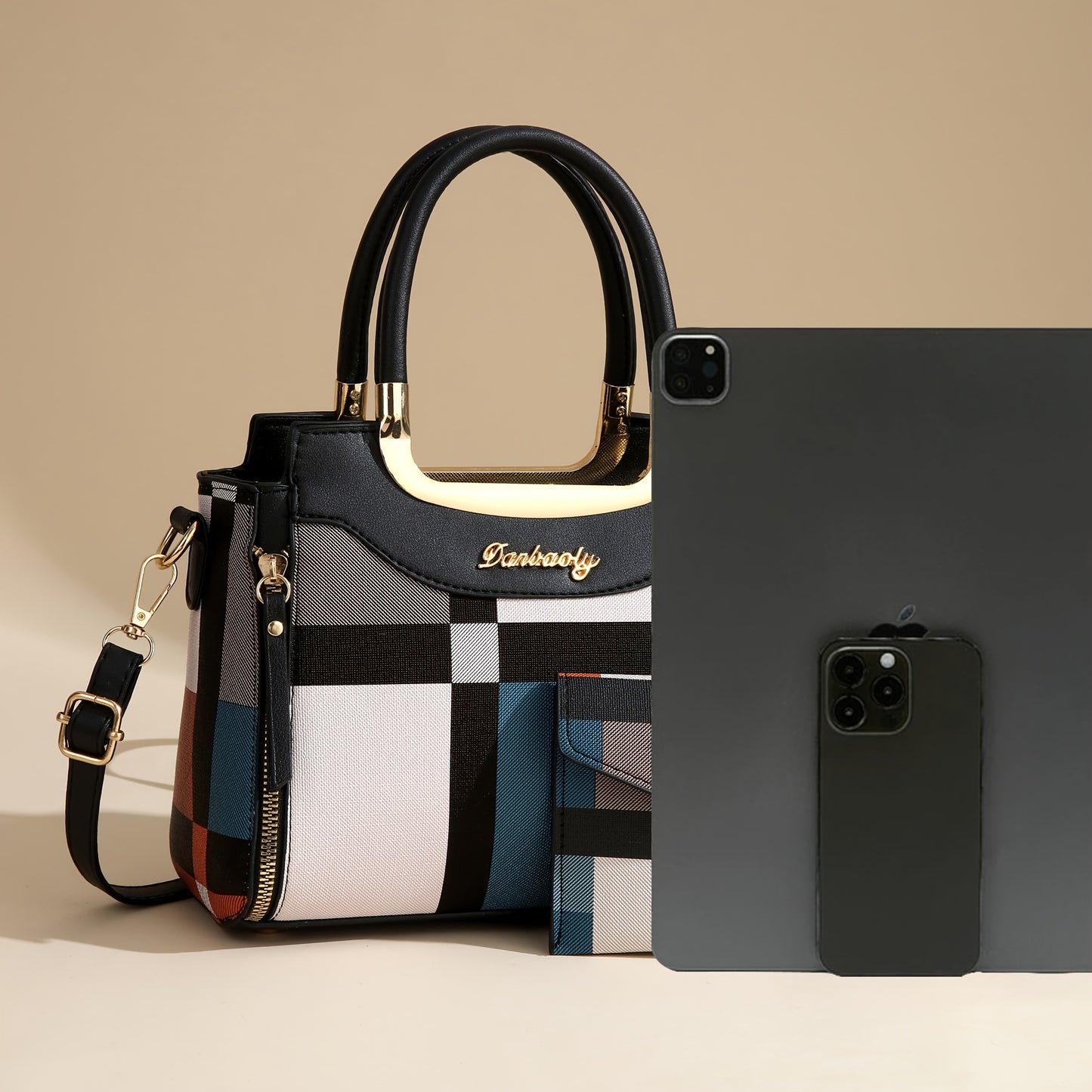 Sac à Main Femme– Élégant, Motif Plaid, Anse Fixe, Fermeture Zippée, Doublure Polyester, Imprimé Aléatoire, Idéal Cadeau