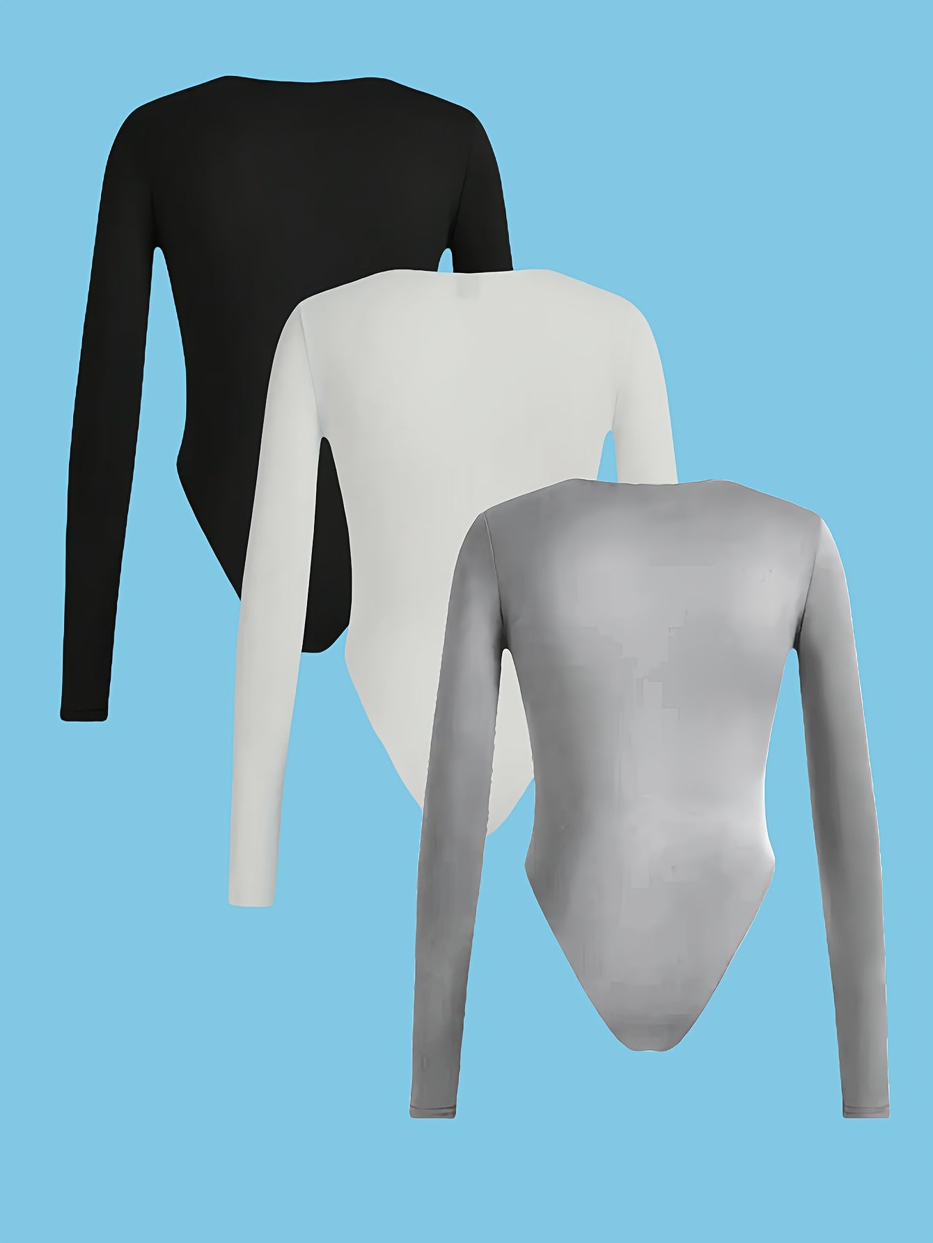 Lot de 3 tops femme – coupe slim, col rond, manches longues, tissu extensible haute élasticité, couleurs unies (noir, marron, blanc), lavables en machine, facile d’entretien, style polyvalent et confortable pour toutes saisons, adapté maison et sorties