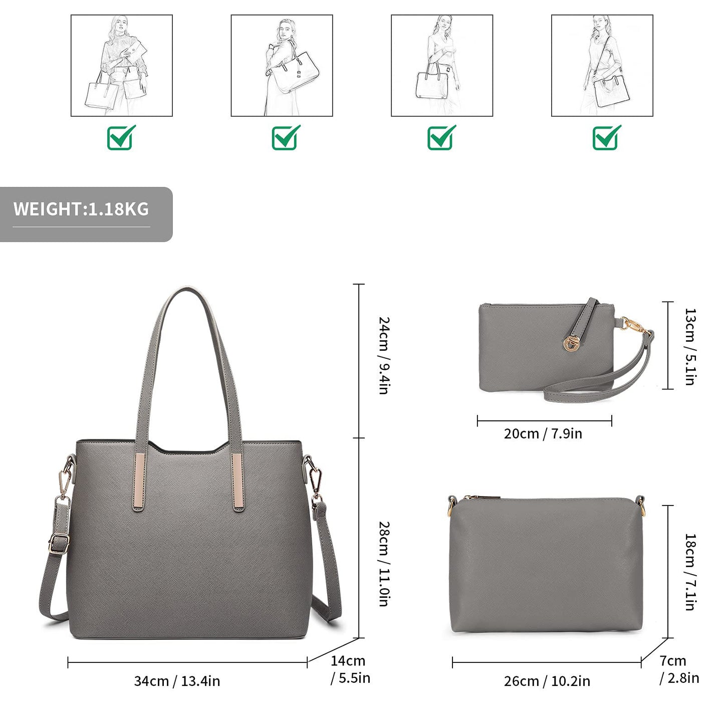 Set de 3 Sacs Cabas Misslulu en Cuir PU – Sac à Main, Sac à Épaule et Sac d’École pour Femmes