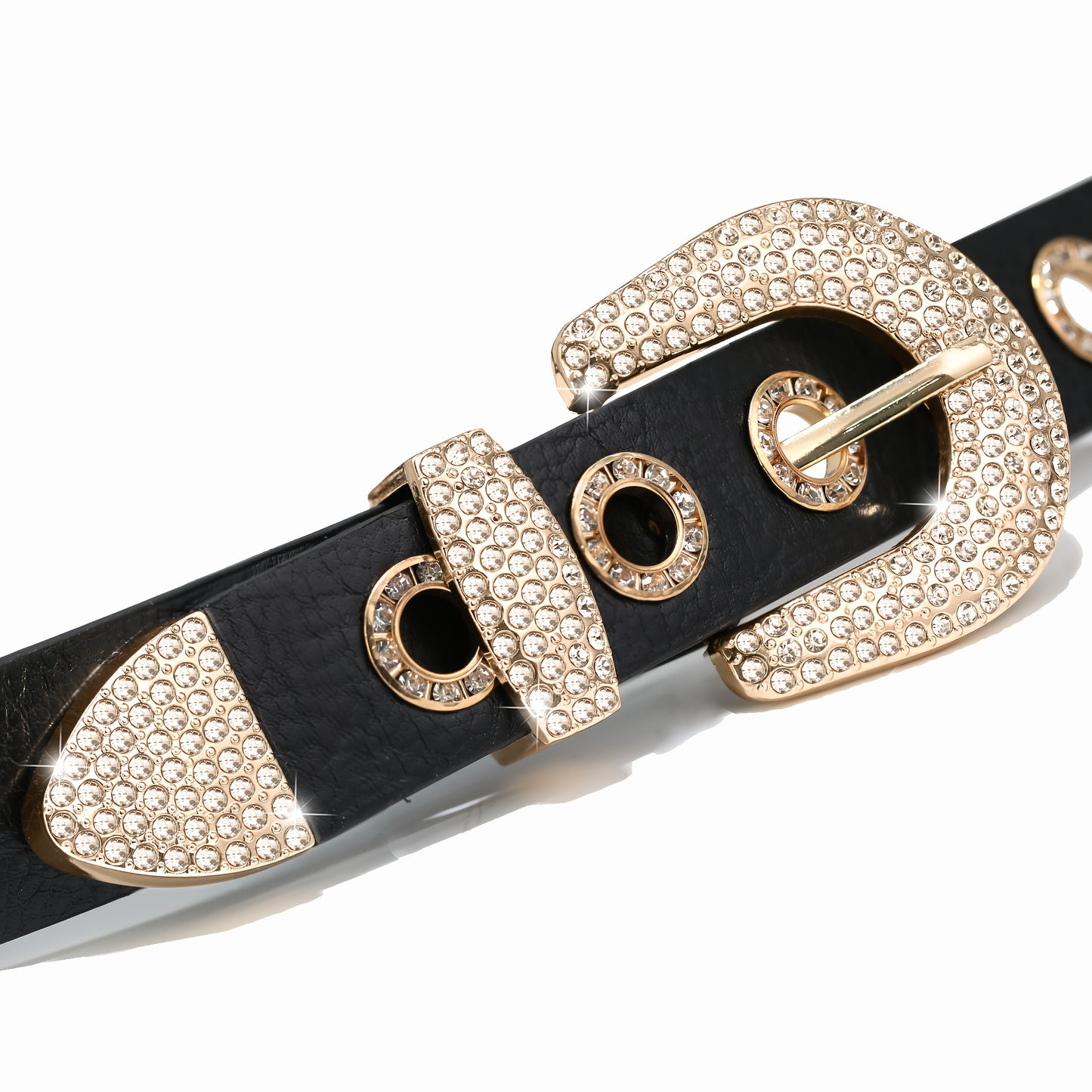 Ceinture punk en simili cuir pour femmes – Œillets cloutés et strass, style rock robuste avec boucles carrée et ronde, éléments dorés, noir et doré/marron, polyvalente pour jeans, robes et pantalons