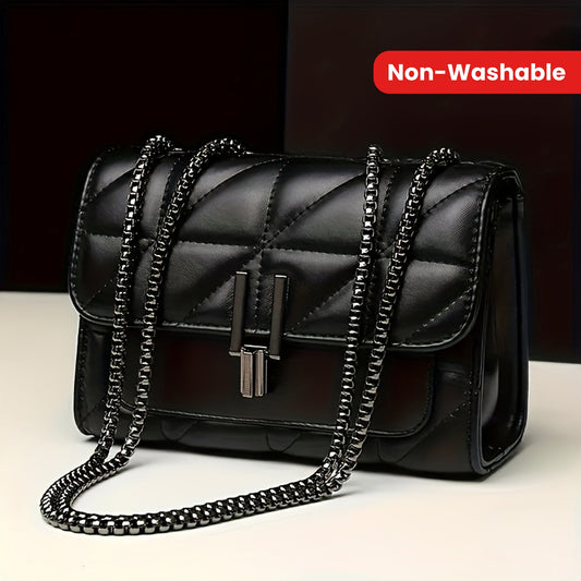 Sac bandoulière mini noir élégant à motif tartan pour femmes – bandoulière réglable, fermeture tourniquet, simili cuir doublé PVC, style urbain, non lavable