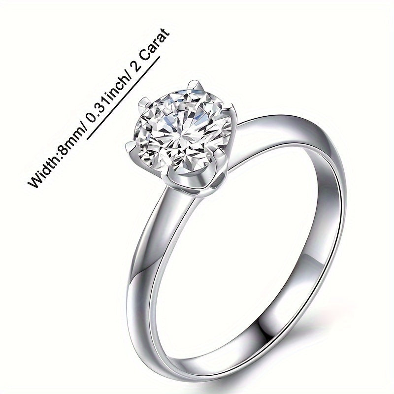 Elegant 2 Carat Cubic Zirconia Engagement Ring - Hypoallergenic Silvery-Plated, Perfect for Weddings & Anniversaries, Fashionable Bridal Accessory, All-Season Wear